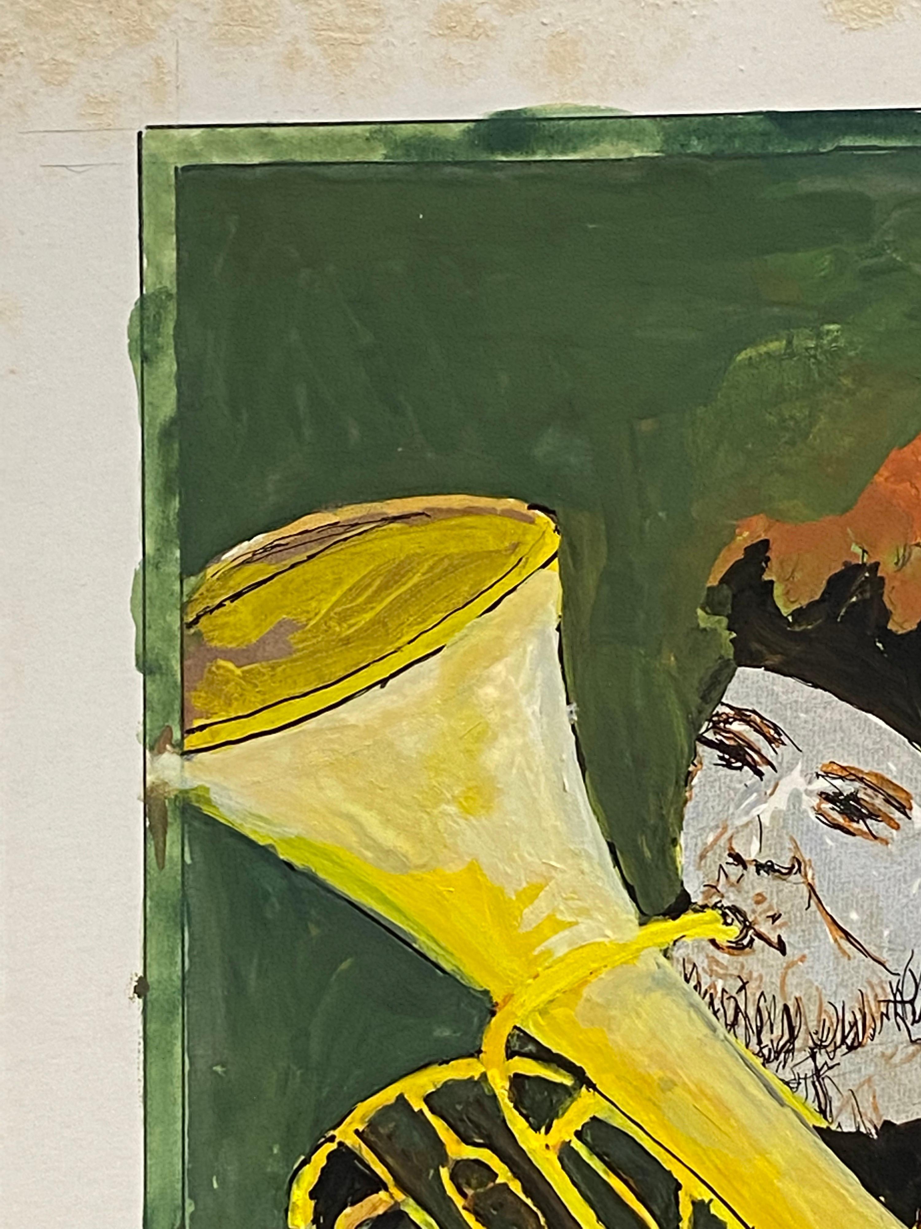 20ième siècle Peinture moderniste/ cubiste française des années 1950, homme jouant du toba en vente