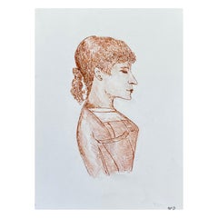 Peinture moderniste/ cubiste française des années 1950, portrait d'une femme sur le côté