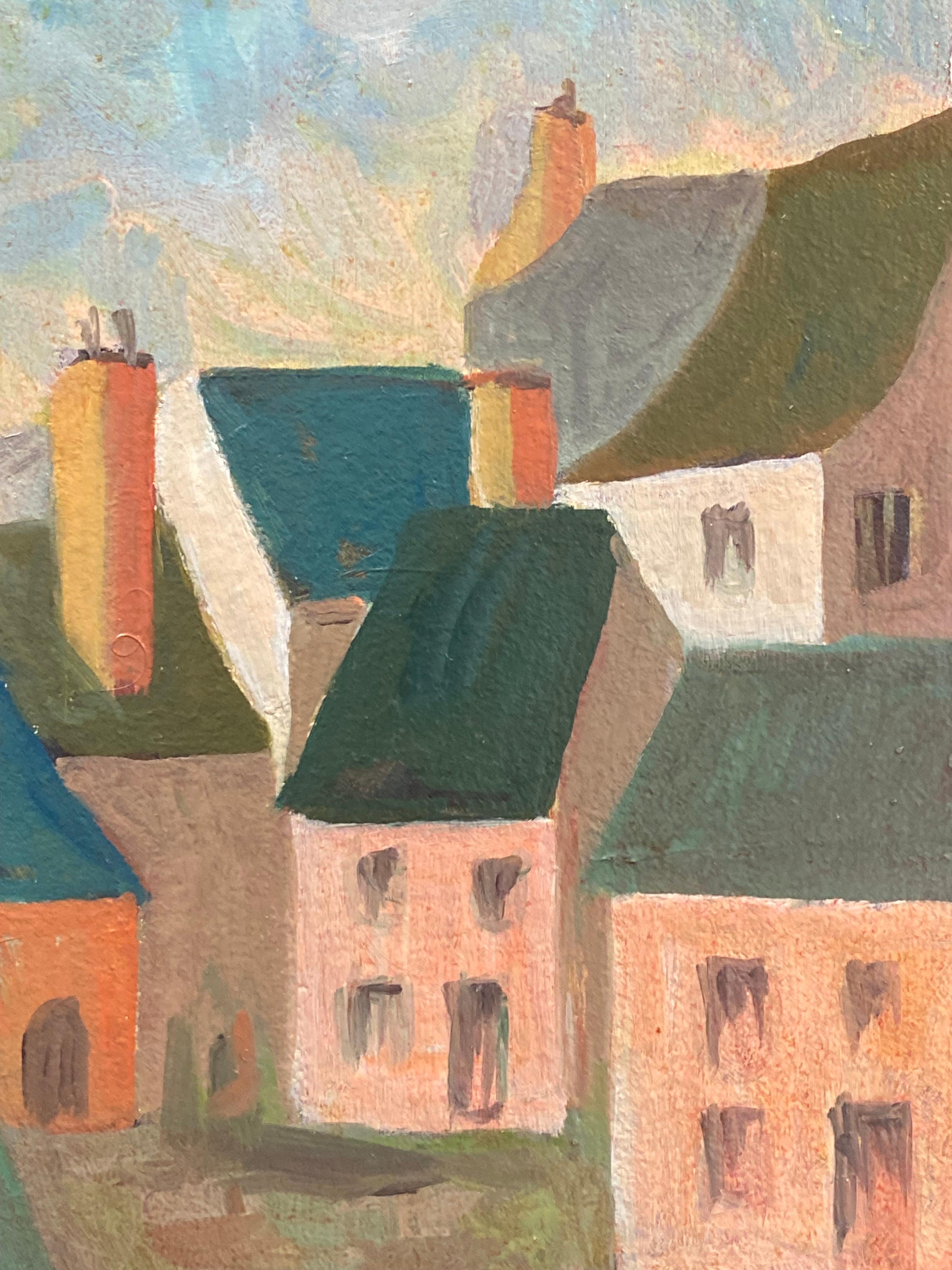 Expressionniste Peinture moderniste / cubiste française des années 1950, signée, paysage français en vente