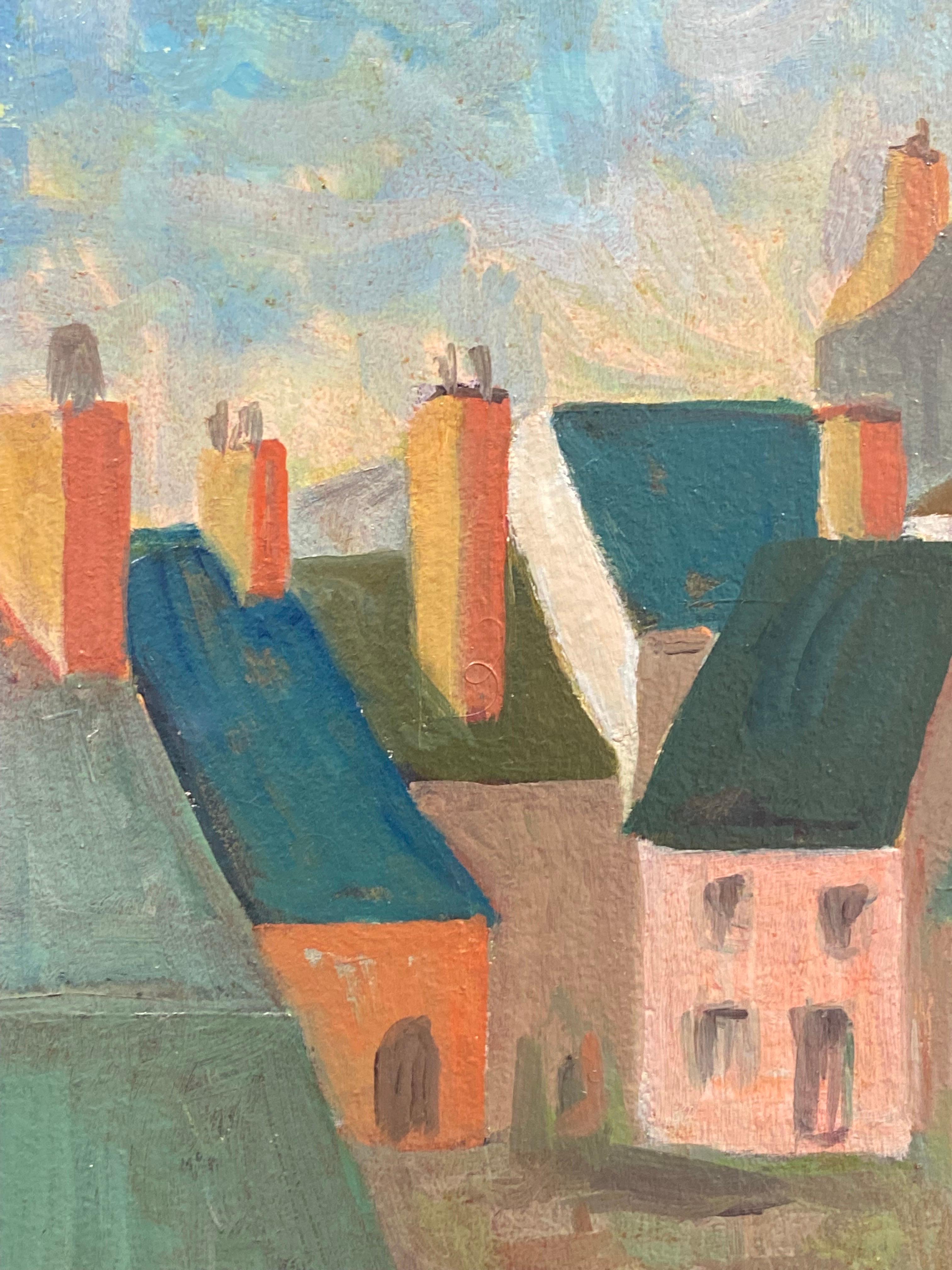 Peinture moderniste / cubiste française des années 1950, signée, paysage français Excellent état - En vente à Cirencester, GB