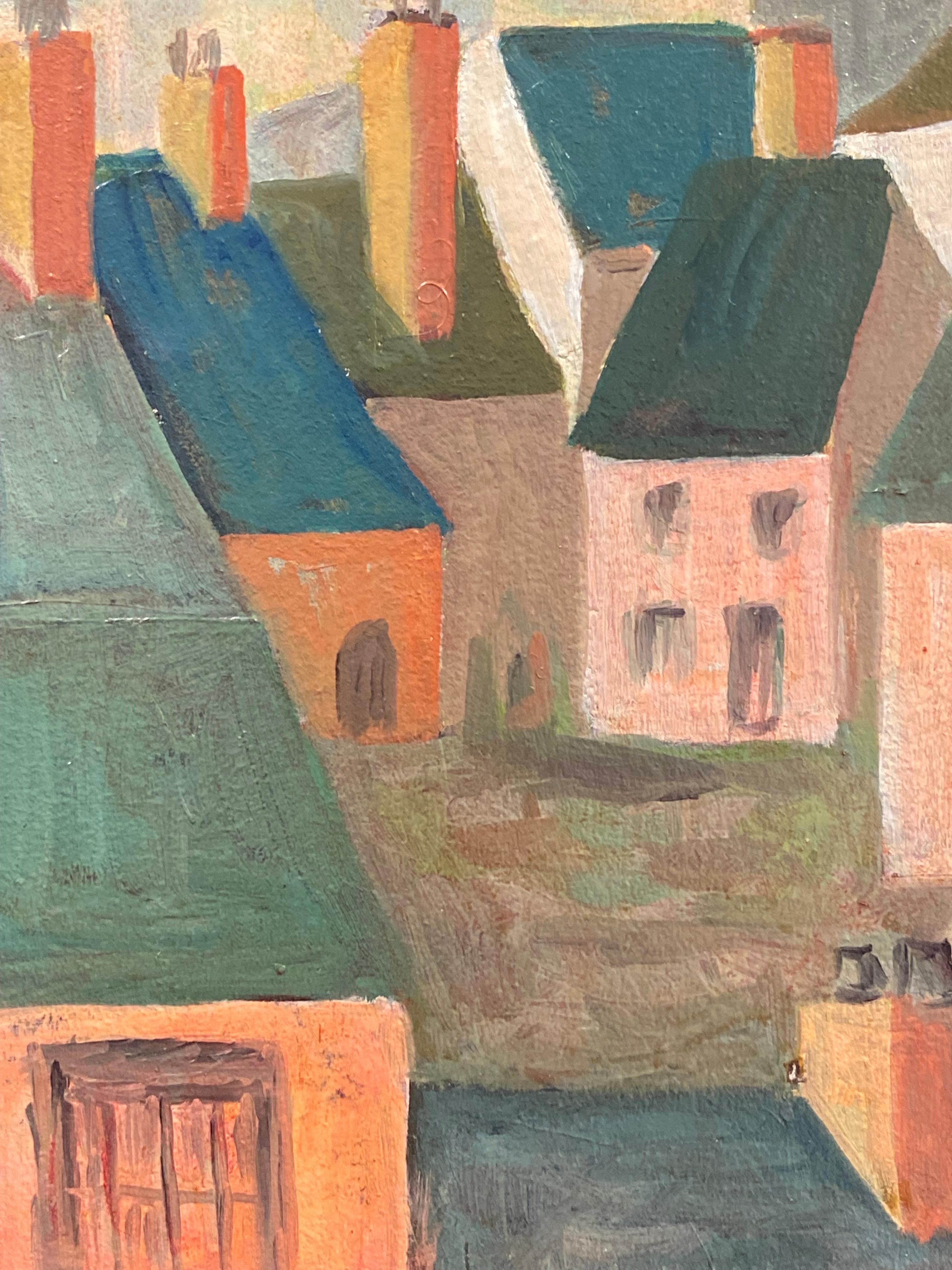 20ième siècle Peinture moderniste / cubiste française des années 1950, signée, paysage français en vente