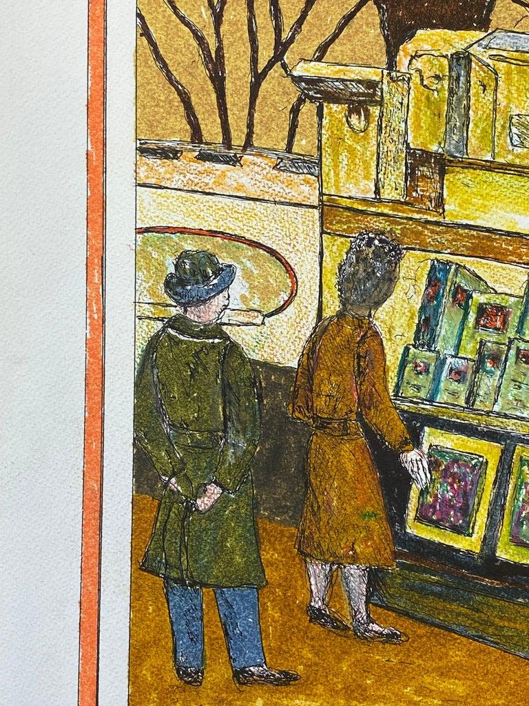 Mid-Century Modern 1950's French Modernist / Cubist Painting Signed, Parisian Market Stall For Sale