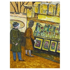 1950's French Modernist / Cubist Painting Signed, Parisian Market Stall