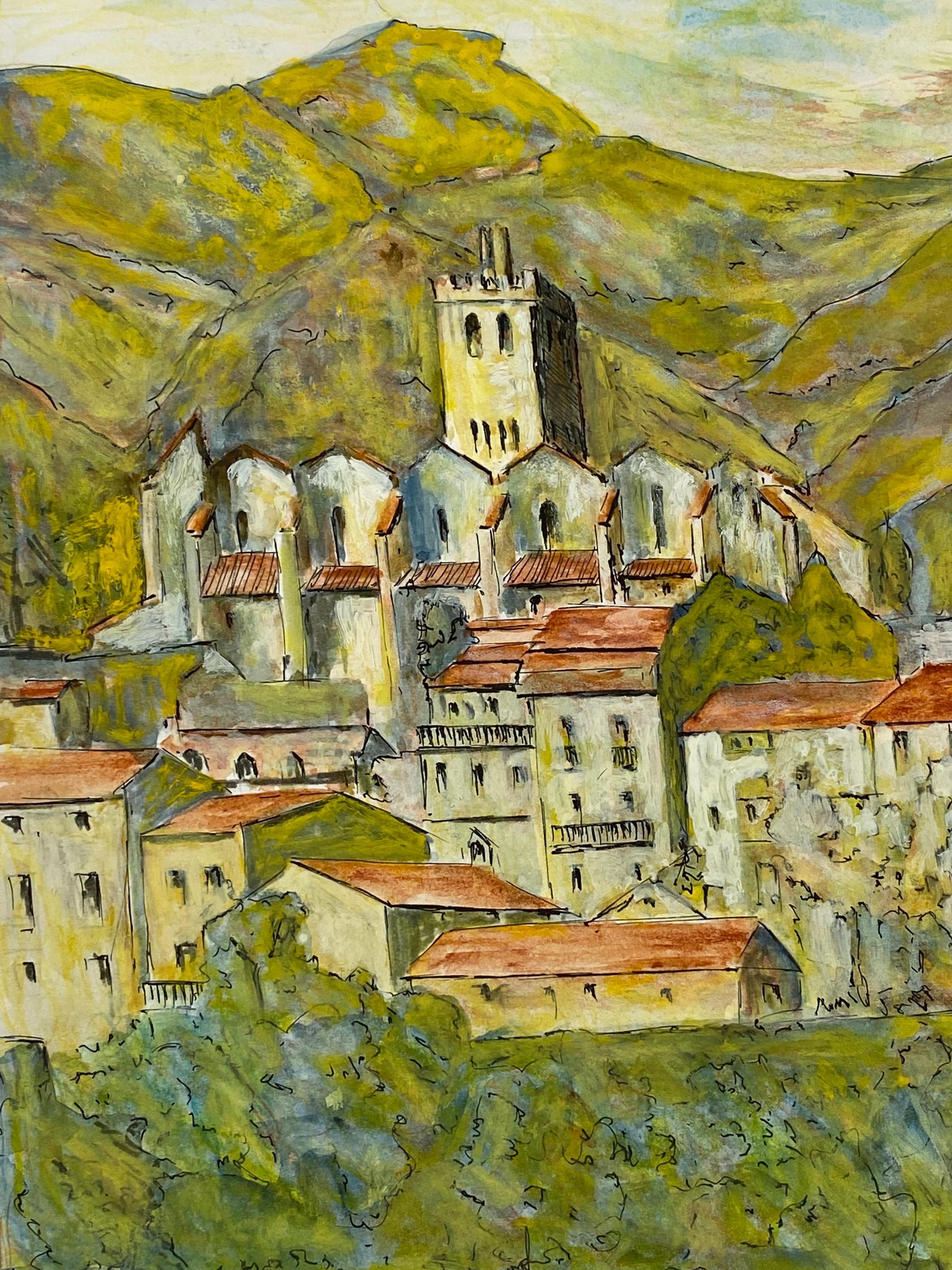 Milieu du XXe siècle Peinture moderniste/ cubiste française des années 1950 signée - Superbes bâtiments français des années 1950 en vente