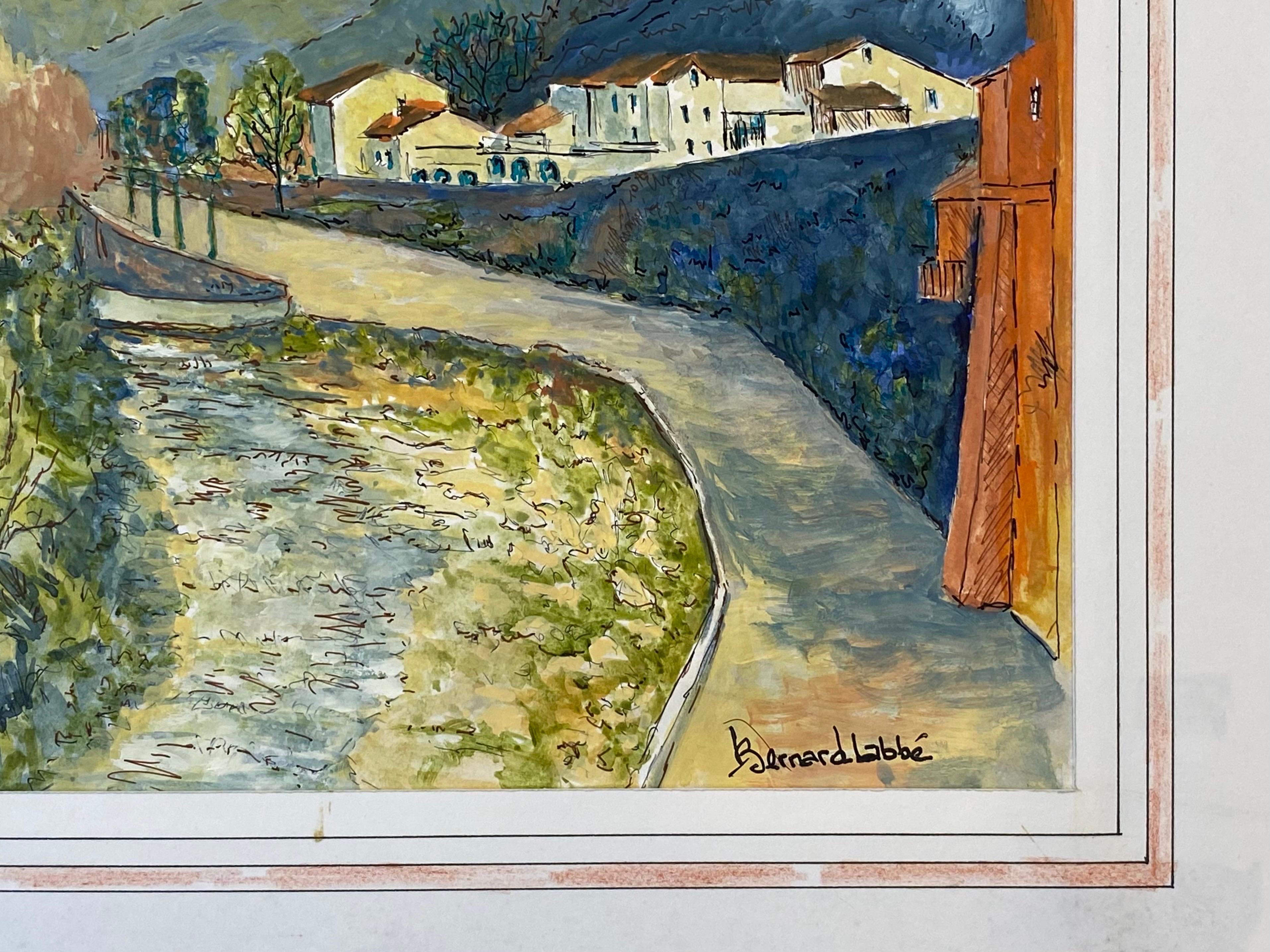 1950's French Modernist/ Cubist Painting Signed - Arroyo francés tranquilo Otro