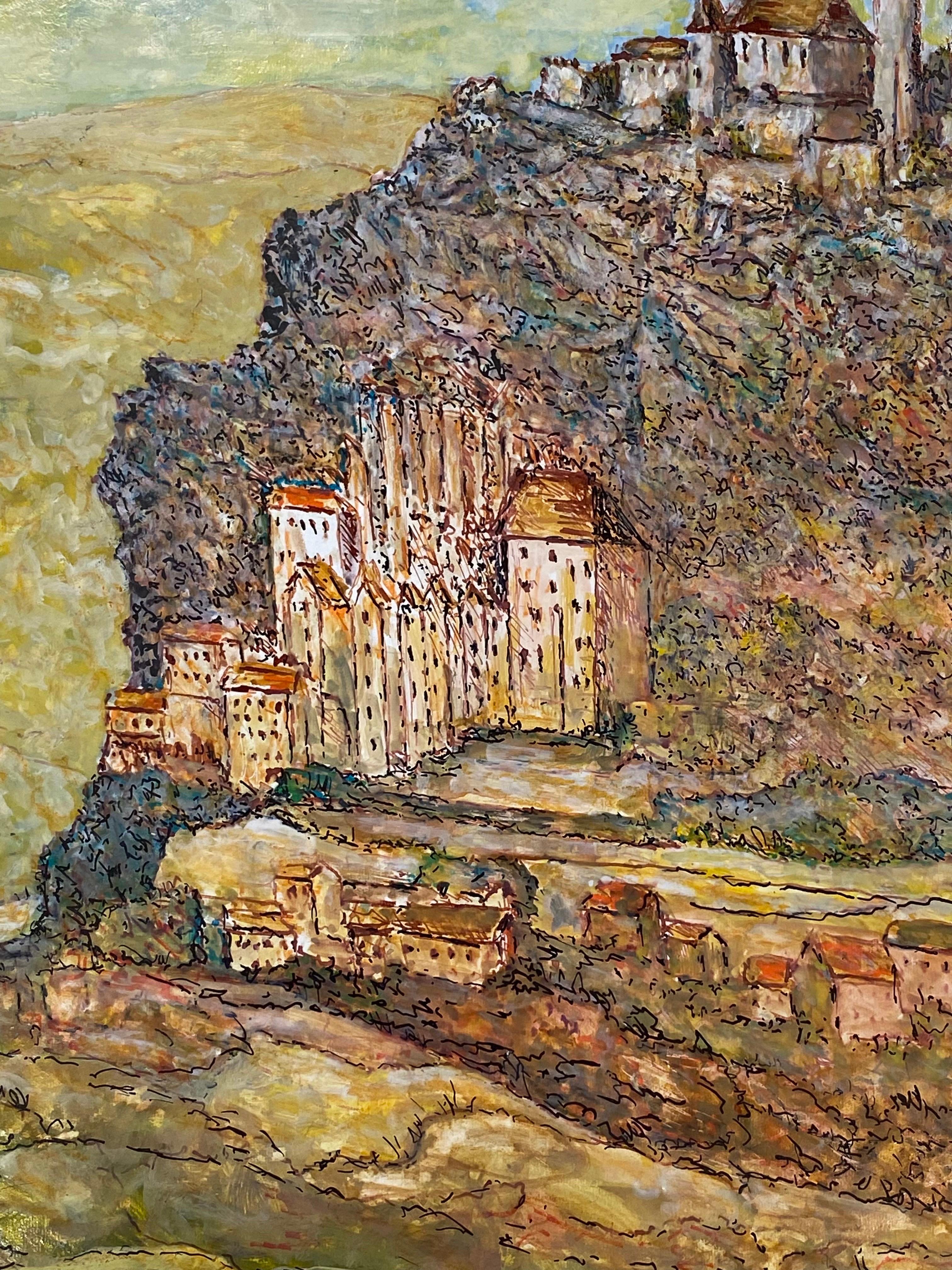 Quadro cubista/modernista francese del 1950 firmato - Veduta di un villaggio francese In condizioni ottime in vendita a Cirencester, GB