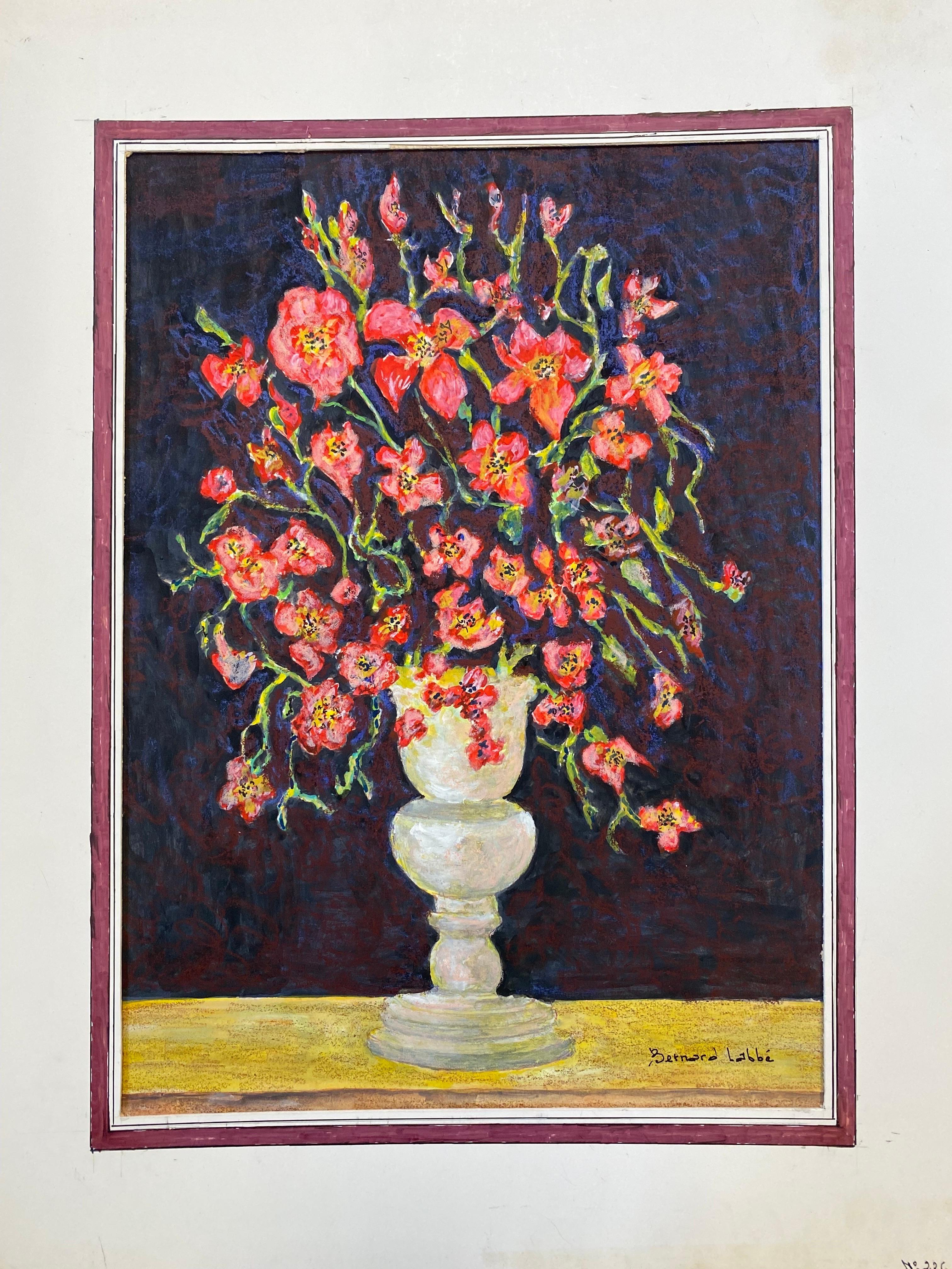 Mid-20th Century 1950's French Modernist/ Cubist Signed Painting, Beautiful Flowers in Vase For Sale