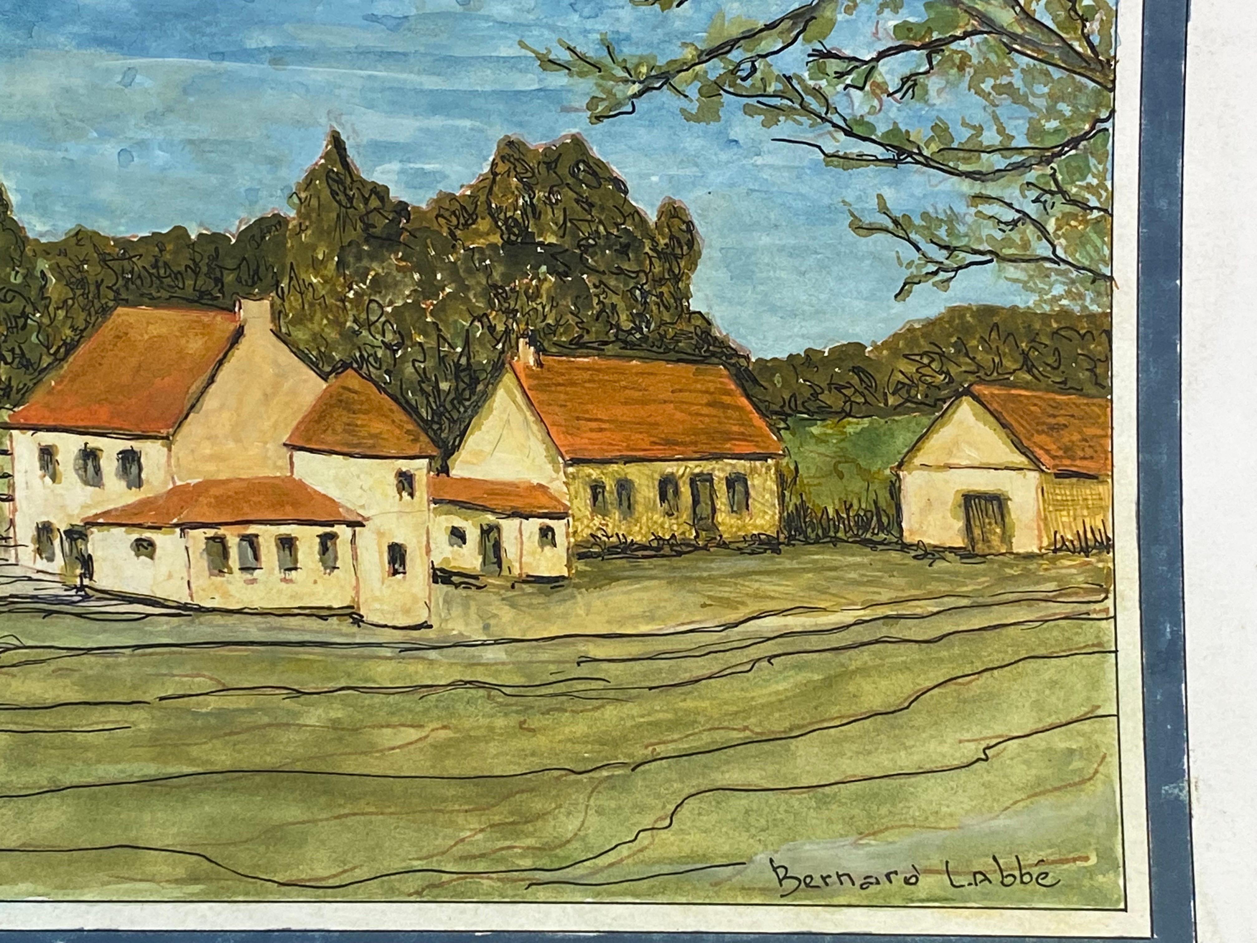 Painted 1950's French Modernist/ Cubist Signed Painting - French Landscape Of Houses For Sale