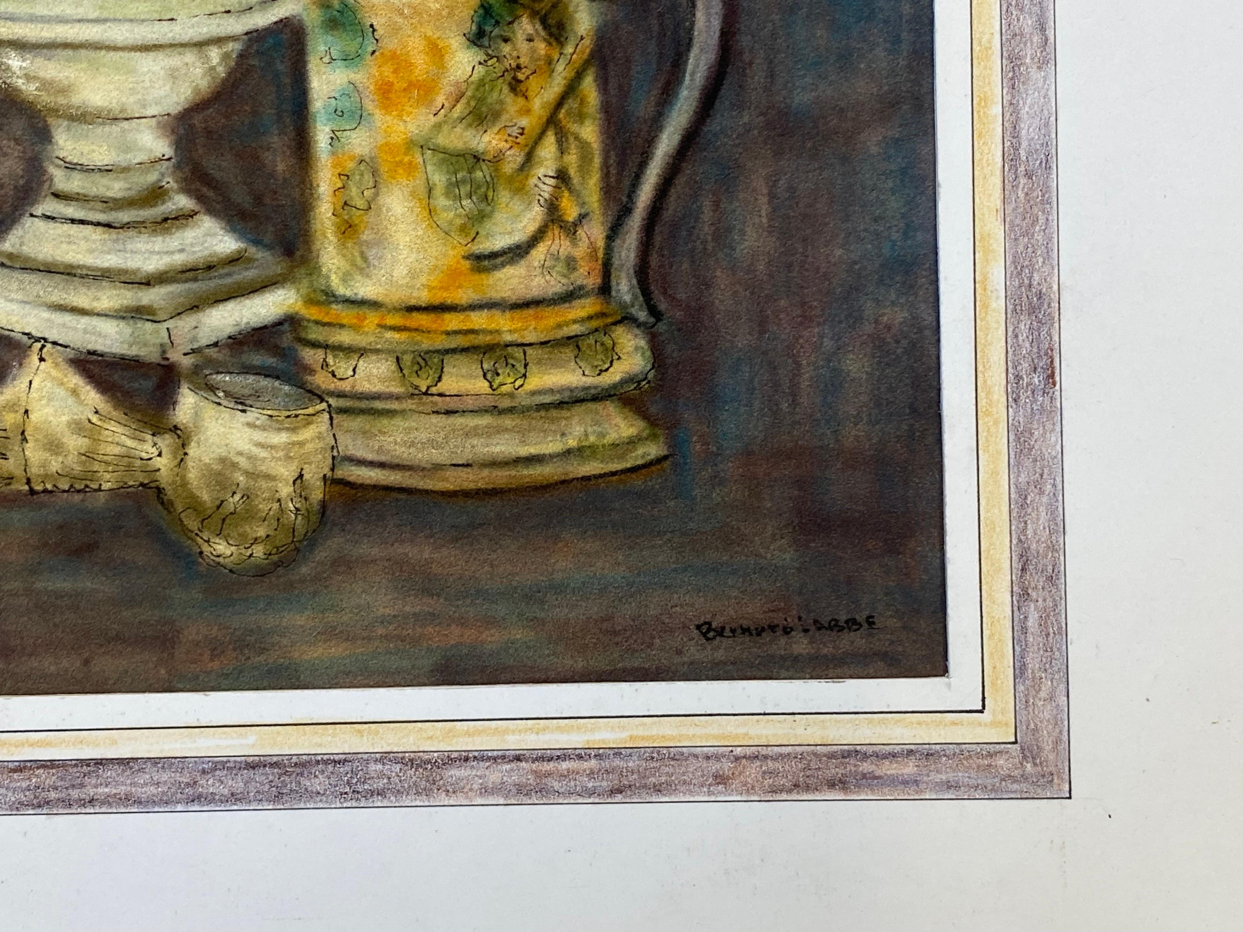 Français Peinture signée moderniste/ cubiste française des années 1950, objets de table d'intérieur en vente
