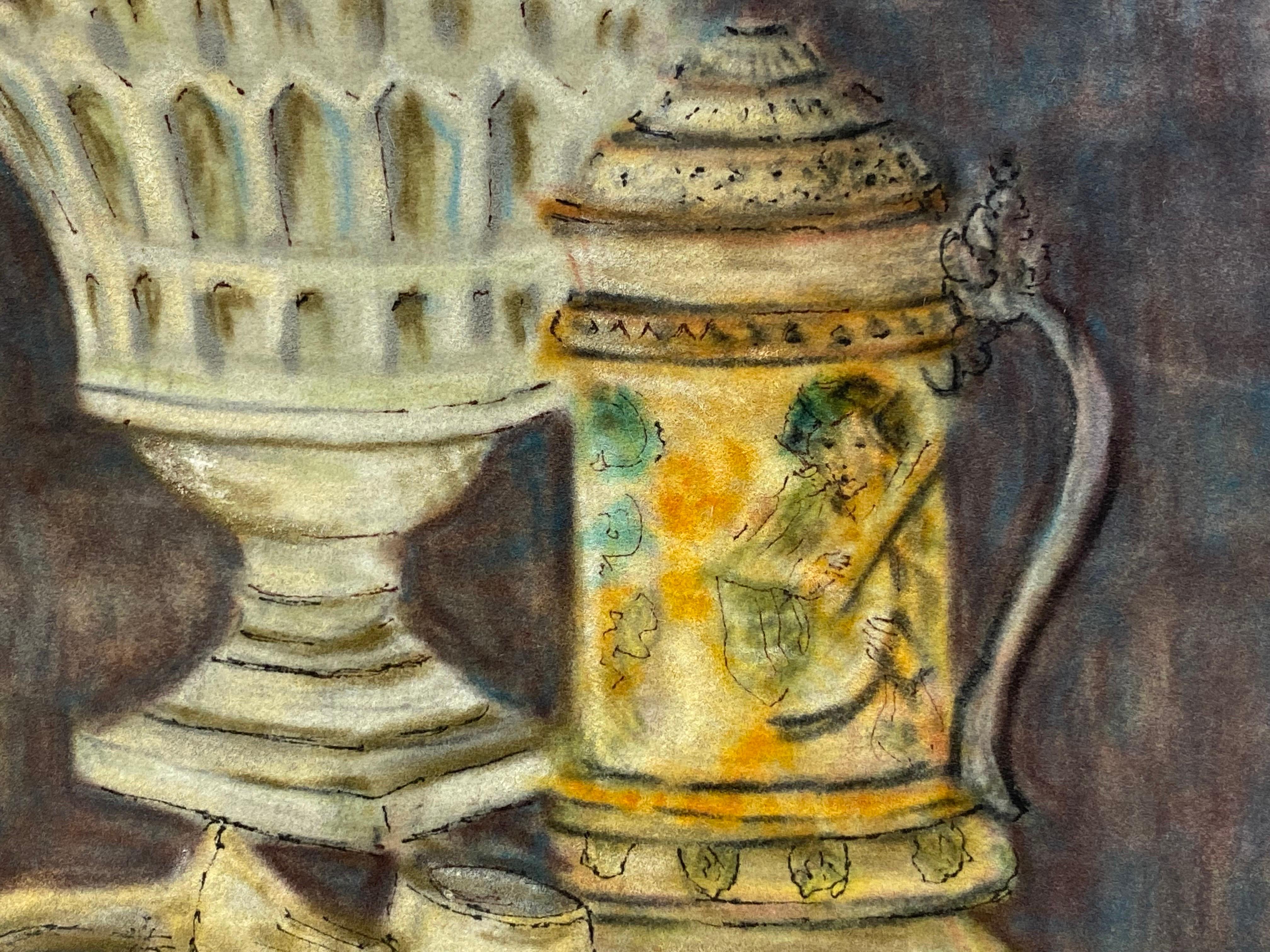 Peinture signée moderniste/ cubiste française des années 1950, objets de table d'intérieur Excellent état - En vente à Cirencester, GB