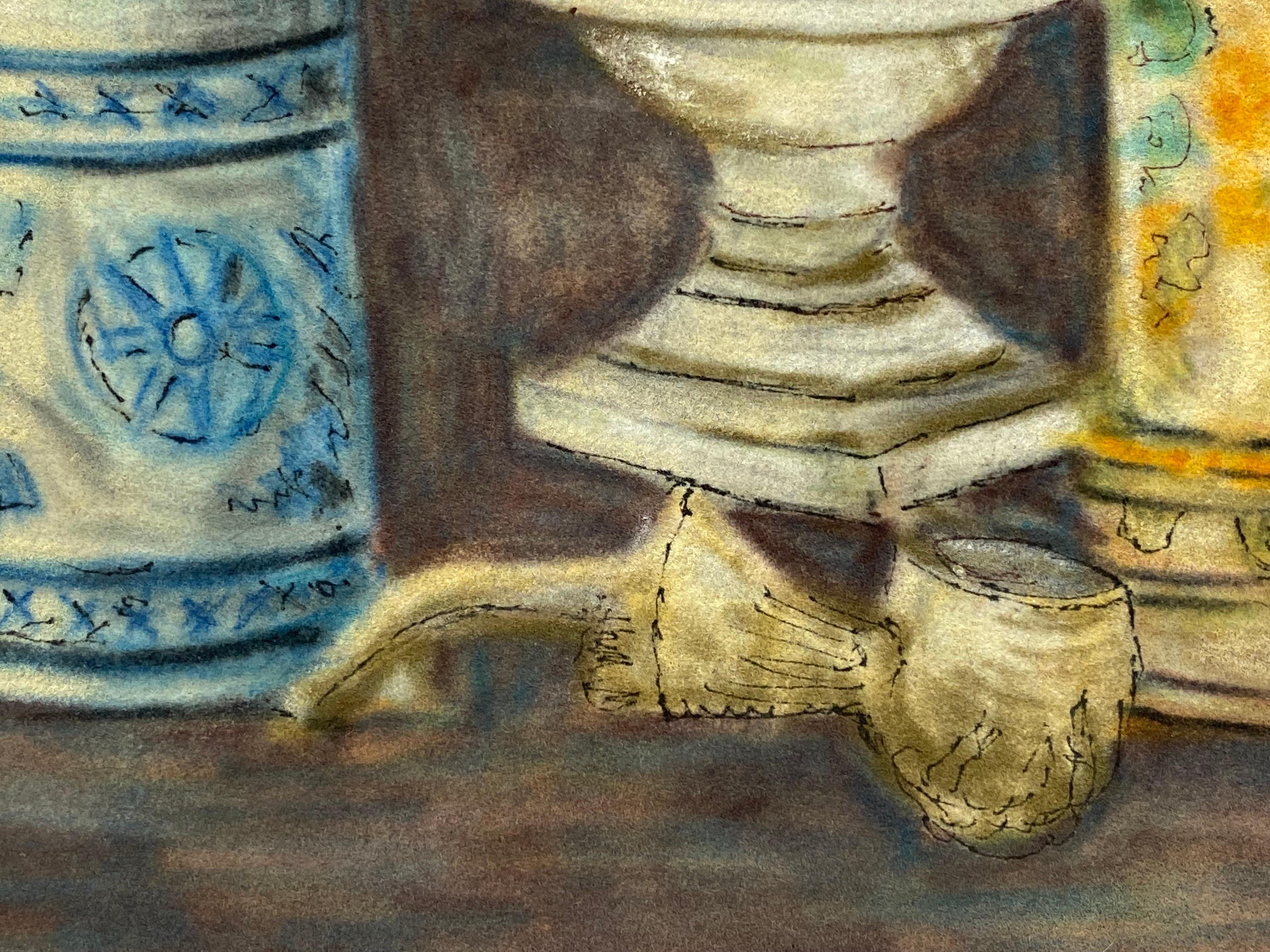 Autre Peinture signée moderniste/ cubiste française des années 1950, objets de table d'intérieur en vente