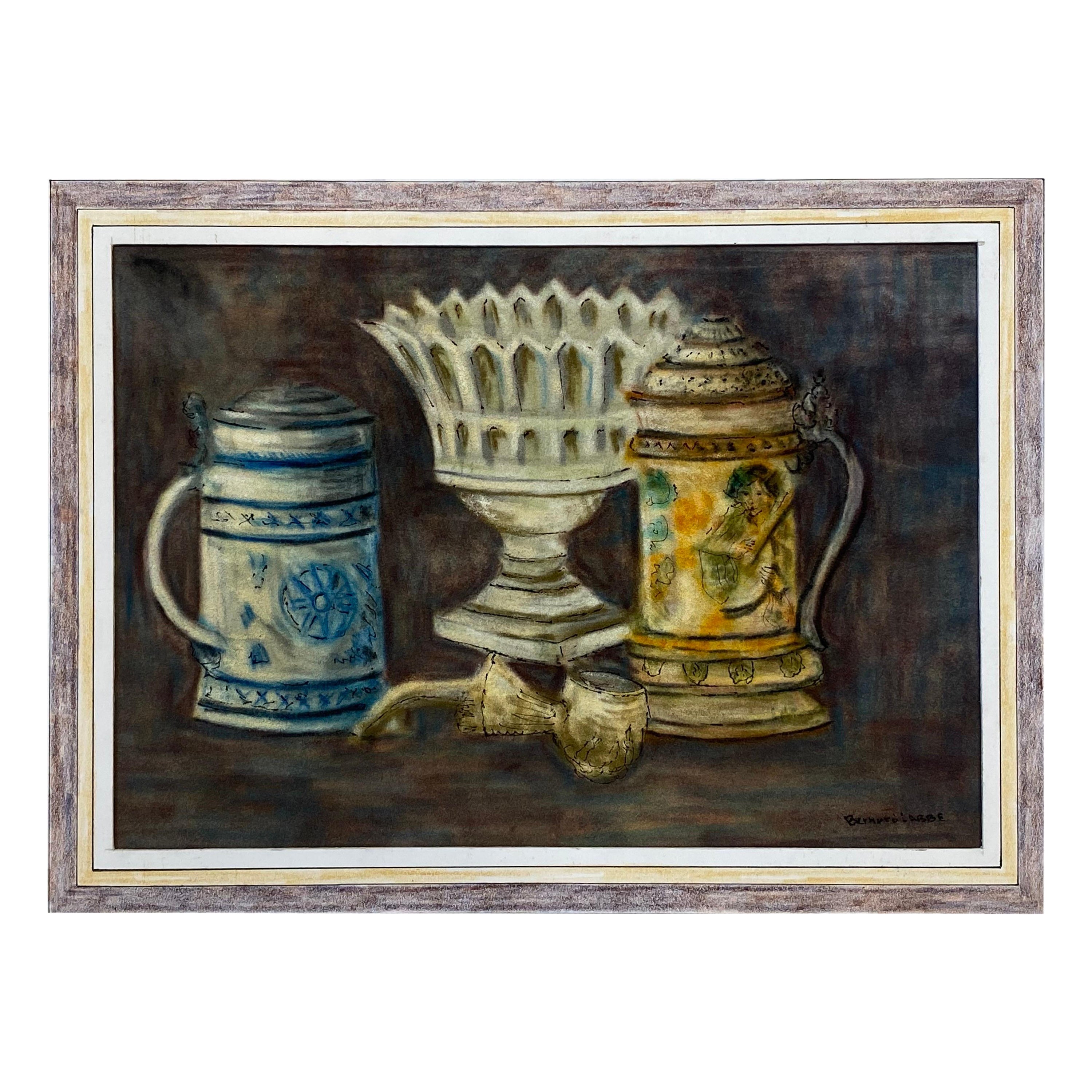 1950's French Modernist/ Cubist Signed Painting, Interior Table Objects