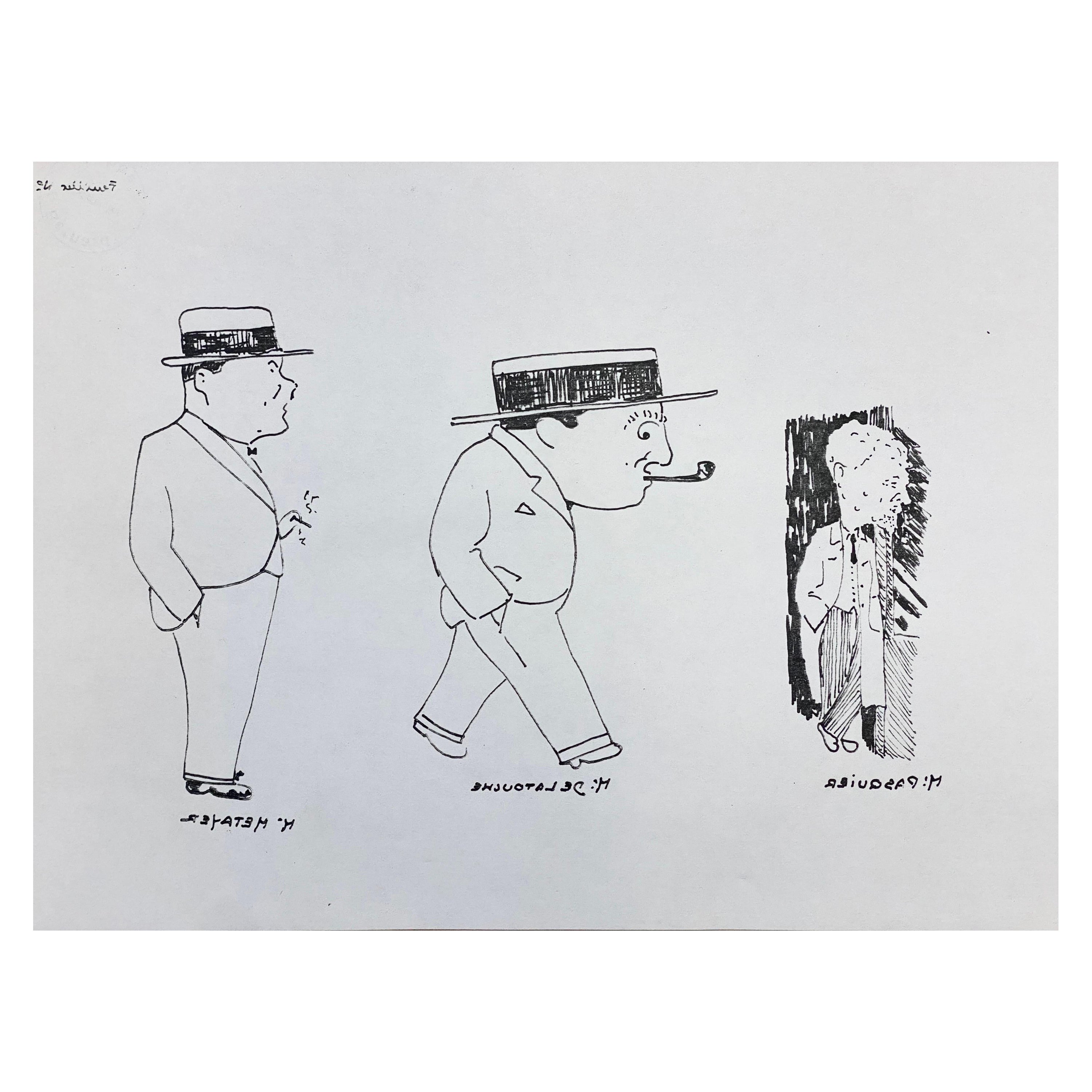 Peinture signée moderniste/ cubiste française des années 1950, illustration d'un homme fumant