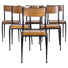 1950s French Mullca Black Tapered Leg School Dining Chairs, Set of Six