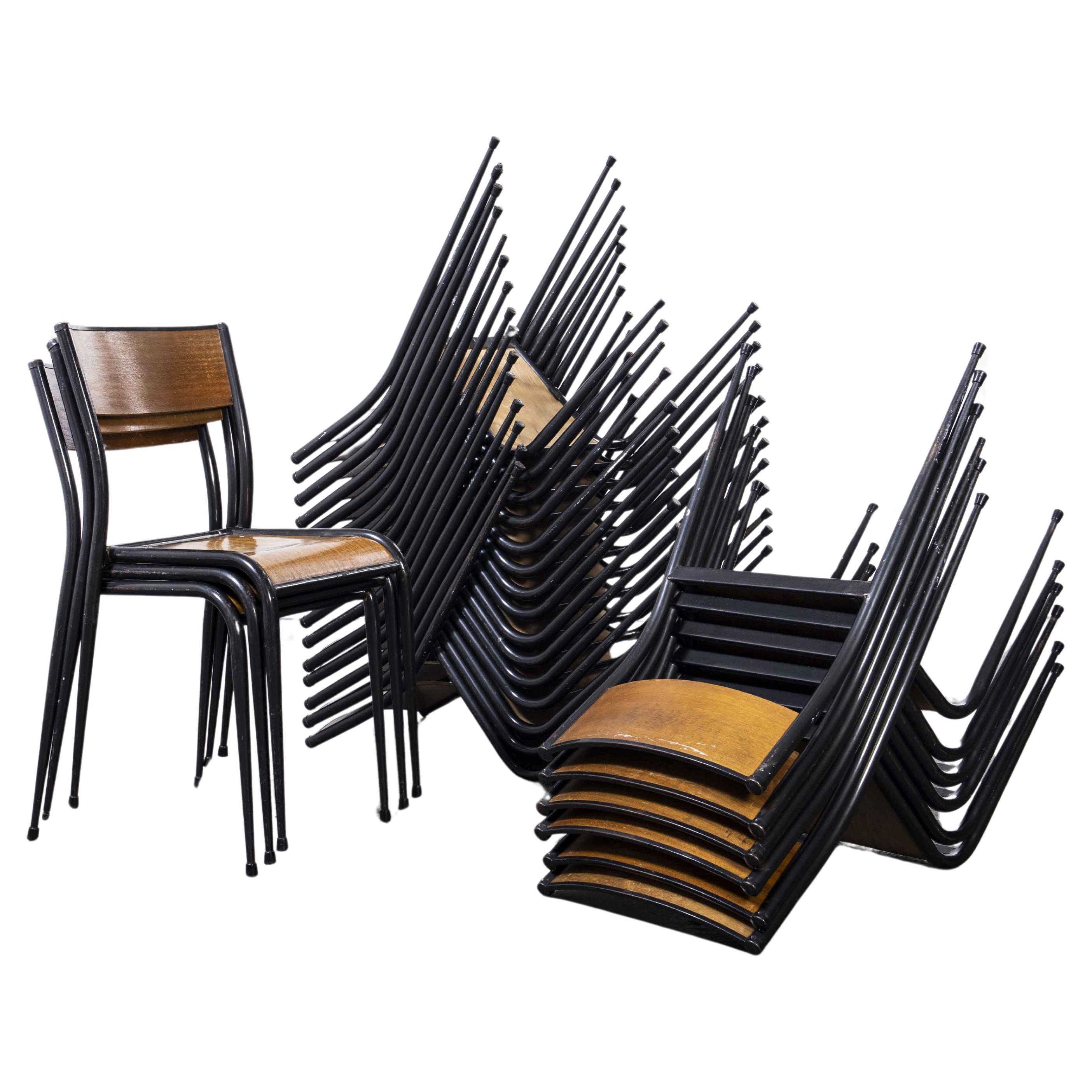 1950's French Mullca Black Tapered Leg School Dining Chairs, Various Quantities For Sale