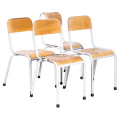 Juego de cuatro sillas de comedor francesas de 1950 con respaldo en D de Mullca en gris claro