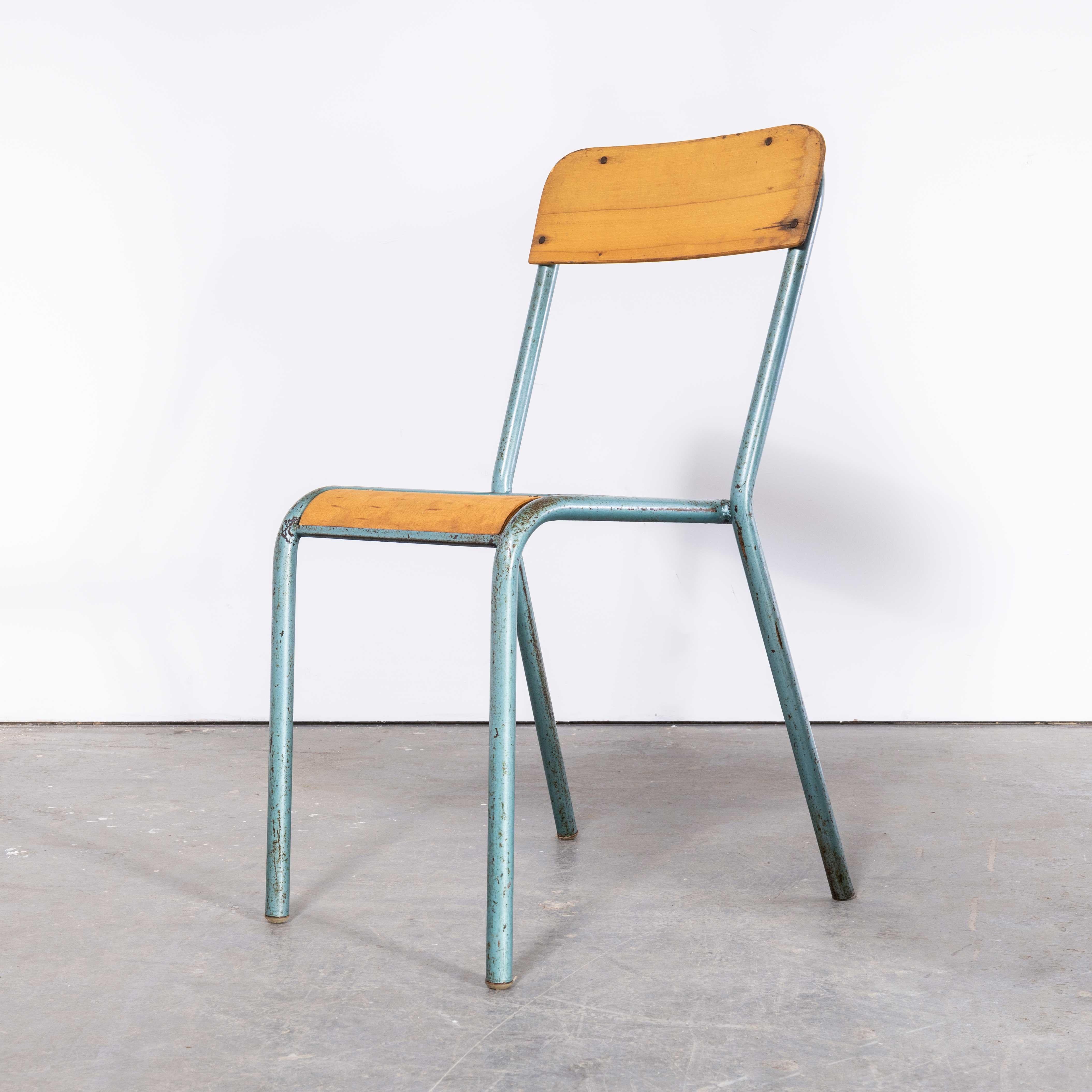 1950s French Mullca D Back Stacking, Dining Chairs, Aqua, Set of Twenty In Good Condition For Sale In Hook, Hampshire