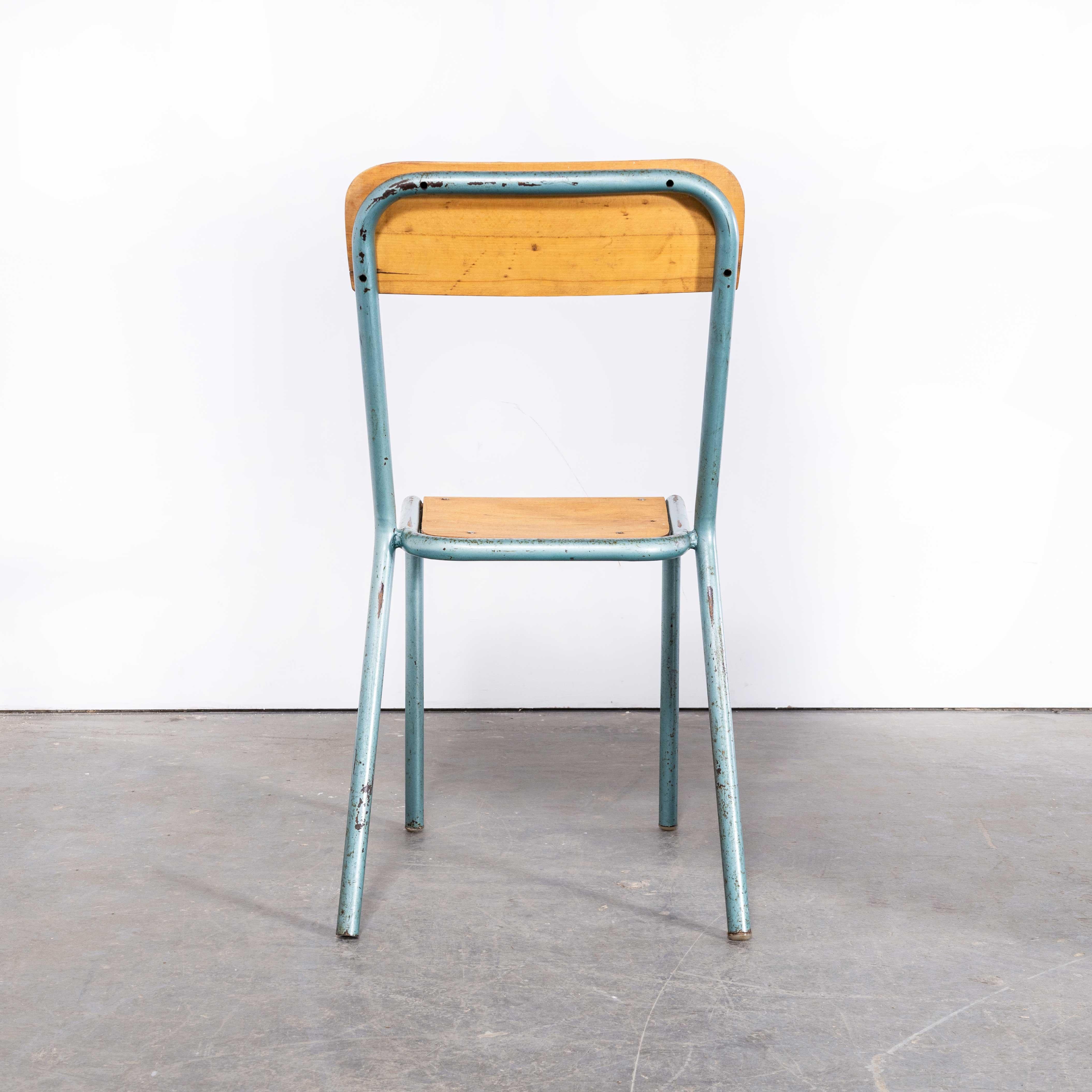 Mid-20th Century 1950s French Mullca D Back Stacking, Dining Chairs, Aqua, Set of Twenty For Sale