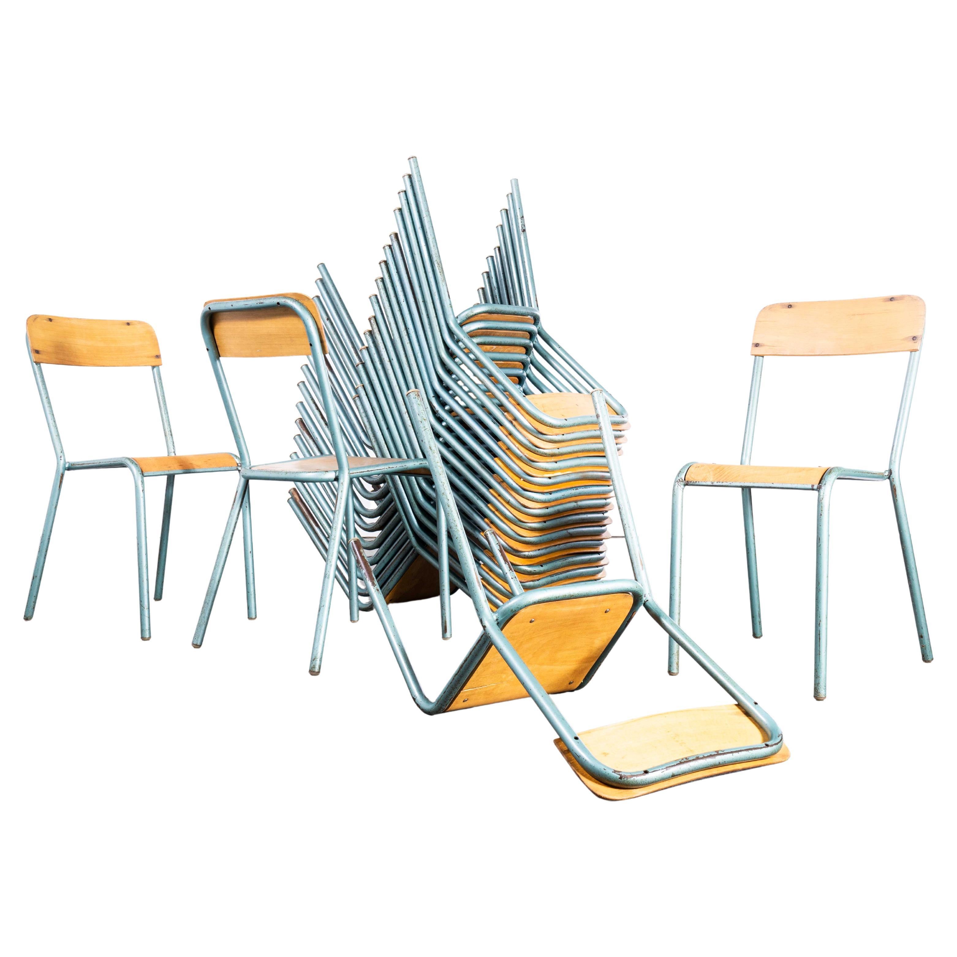 1950s French Mullca D Back Stacking, Dining Chairs, Aqua, Set of Twenty For Sale