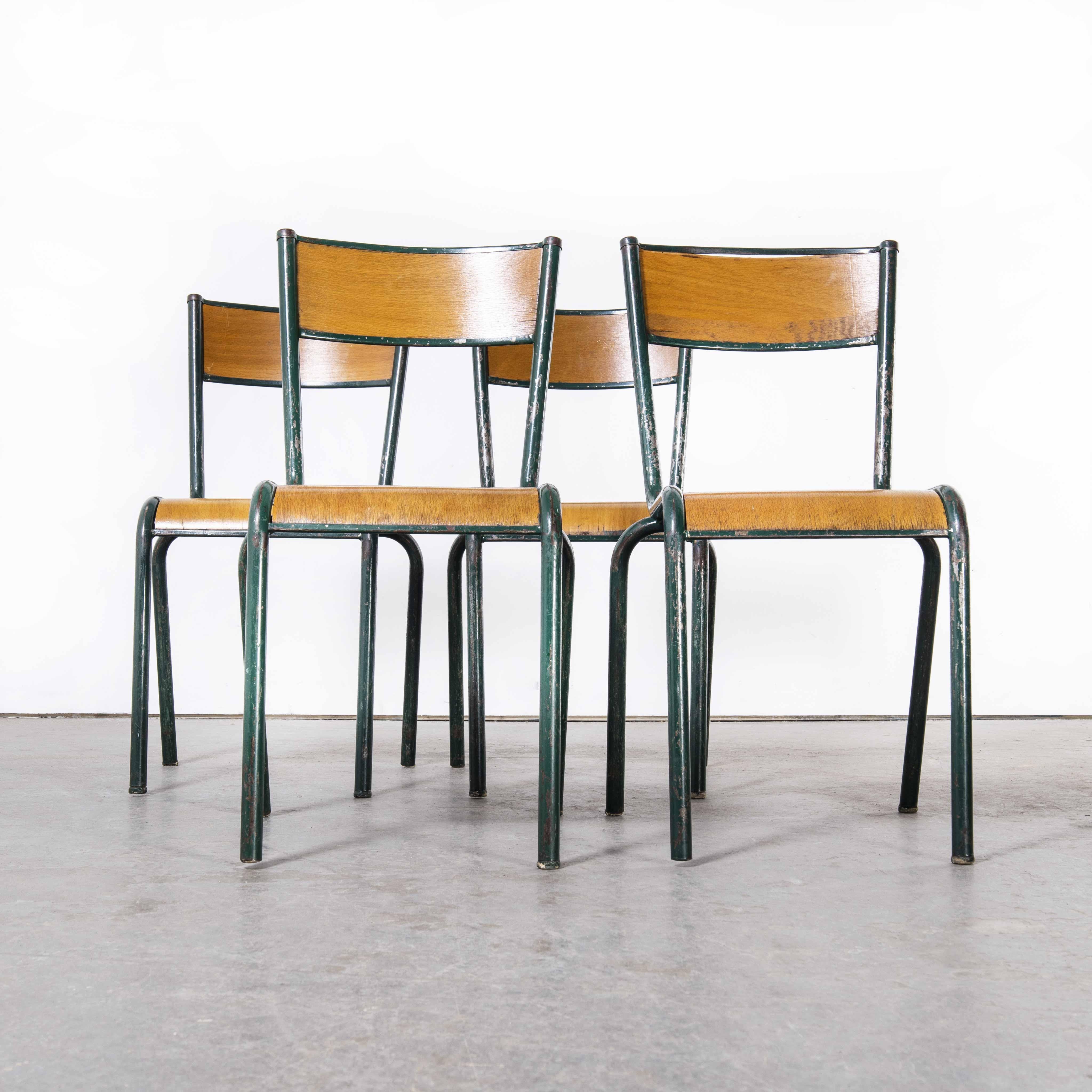 1950's French Mullca Dark Green Dining Chairs Model 510, Set of Four 3