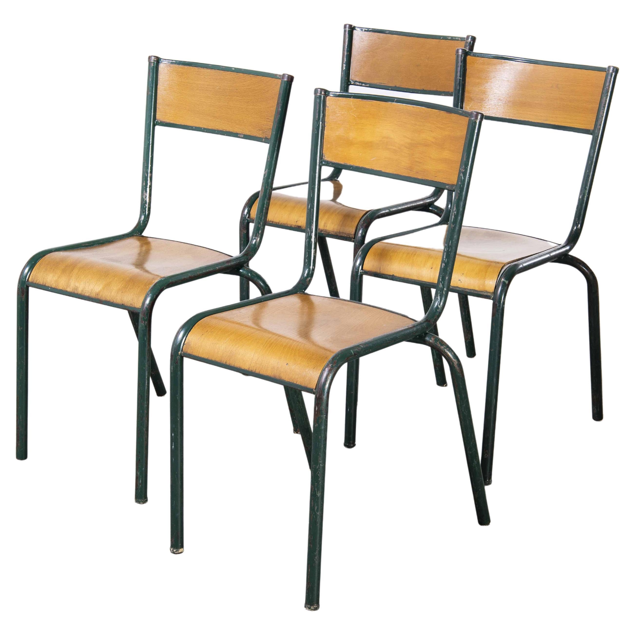 1950's French Mullca Dark Green Dining Chairs Model 510, Set of Four