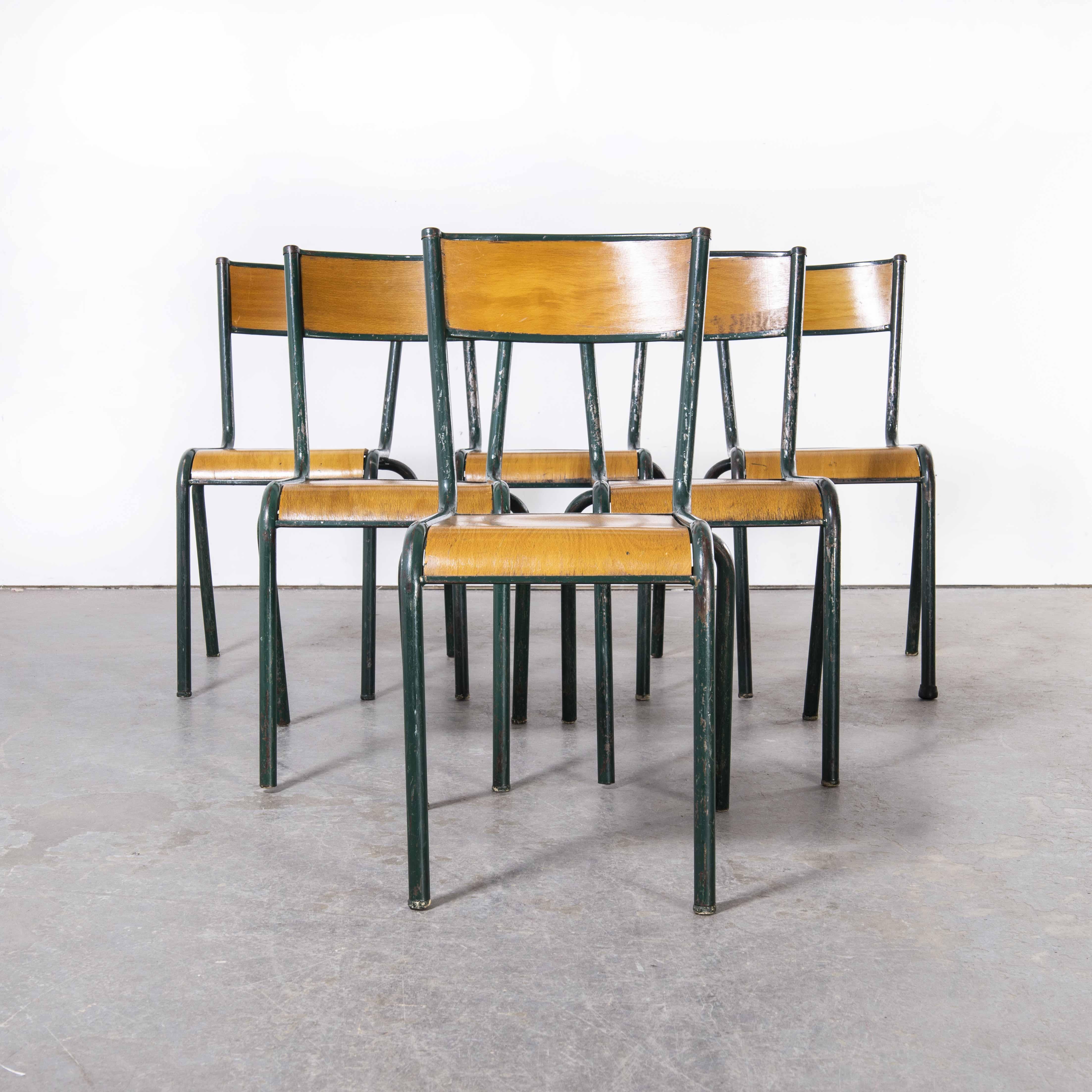 1950's French Mullca Dark Green Dining Chairs Model 510, Set of Six 3