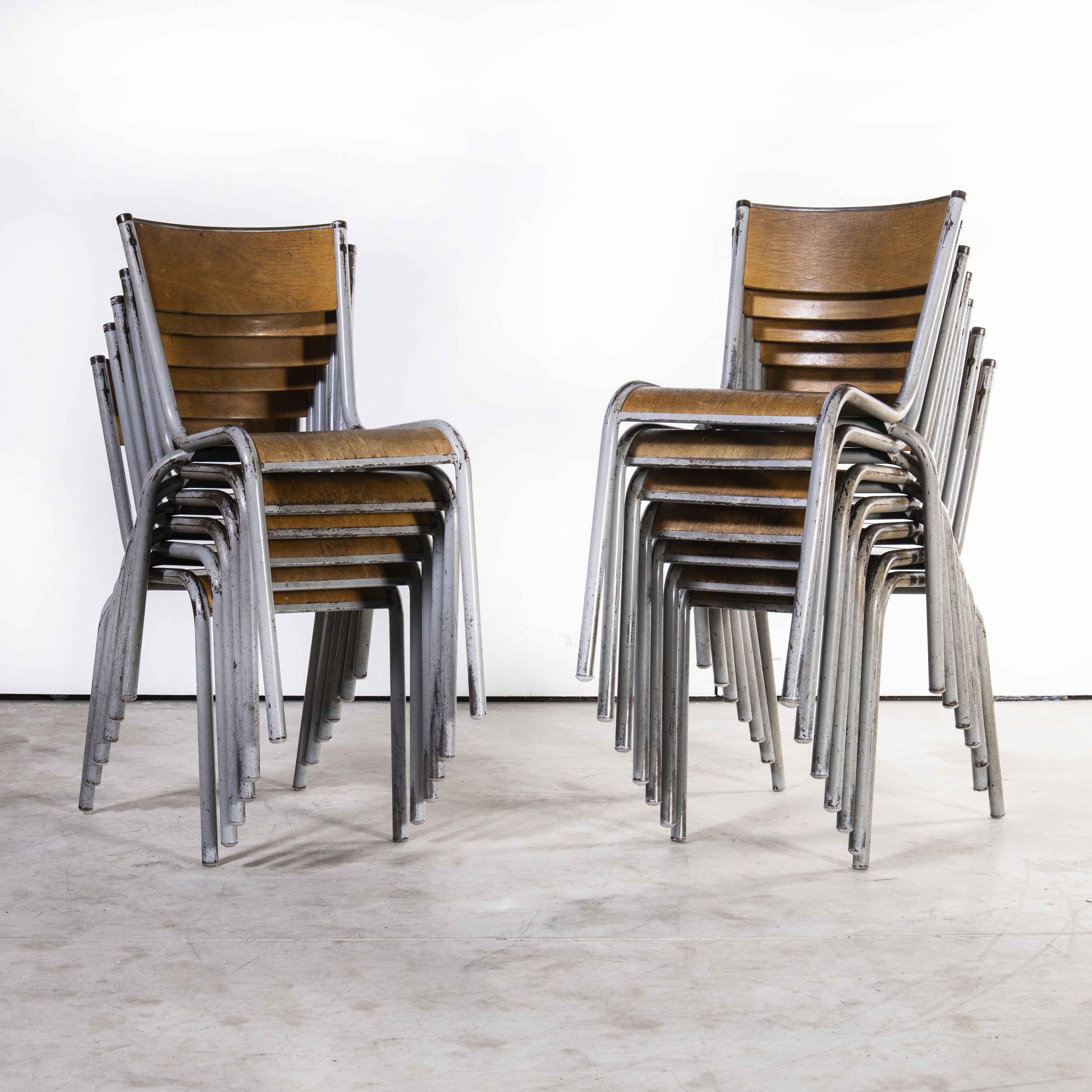 Birch 1950's French Mullca Grey Leg School Dining Chairs, Set of Thirteen For Sale