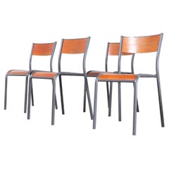 Retro 1950's French Mullca Light  Grey Dining Chairs - Set Of Four