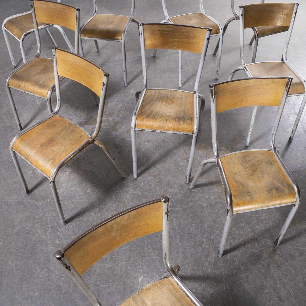 1950's French Mullca Light Grey Stacking Dining Chairs - Set Of Ten For Sale 2