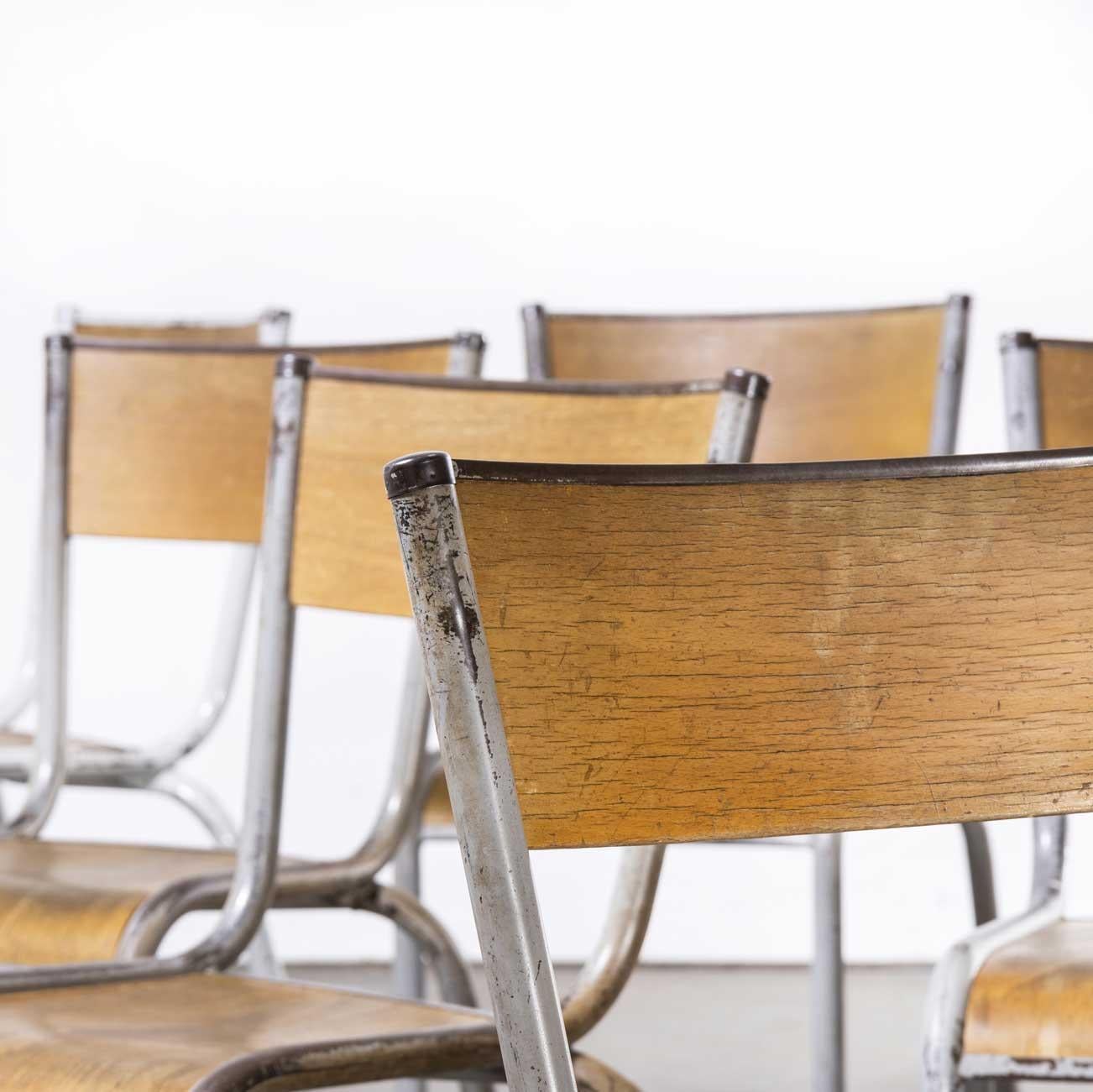 1950's French Mullca Light Grey Stacking Dining Chairs - Set Of Ten For Sale 3