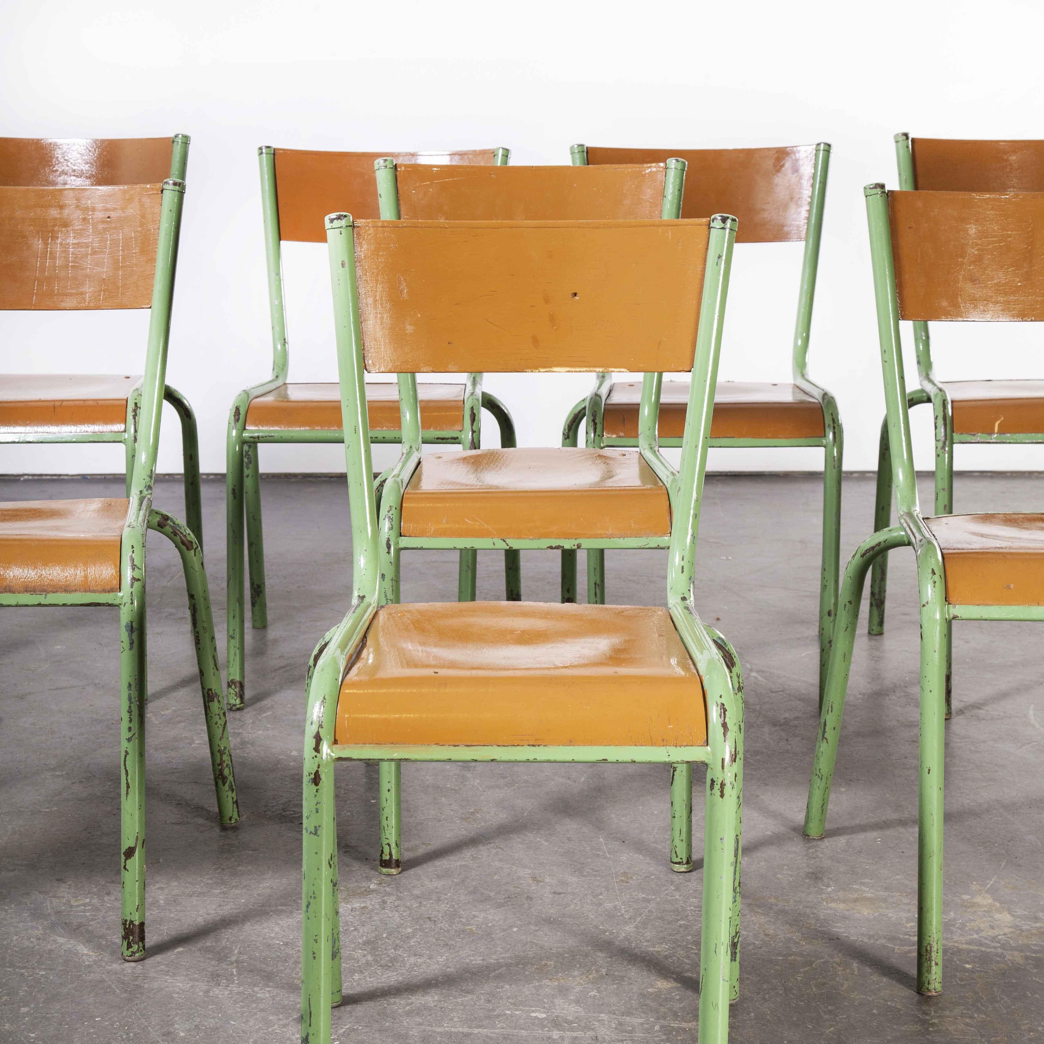 Mid-20th Century 1950's French Mullca Overpainted Stacking Dining Chairs, Set of Eight