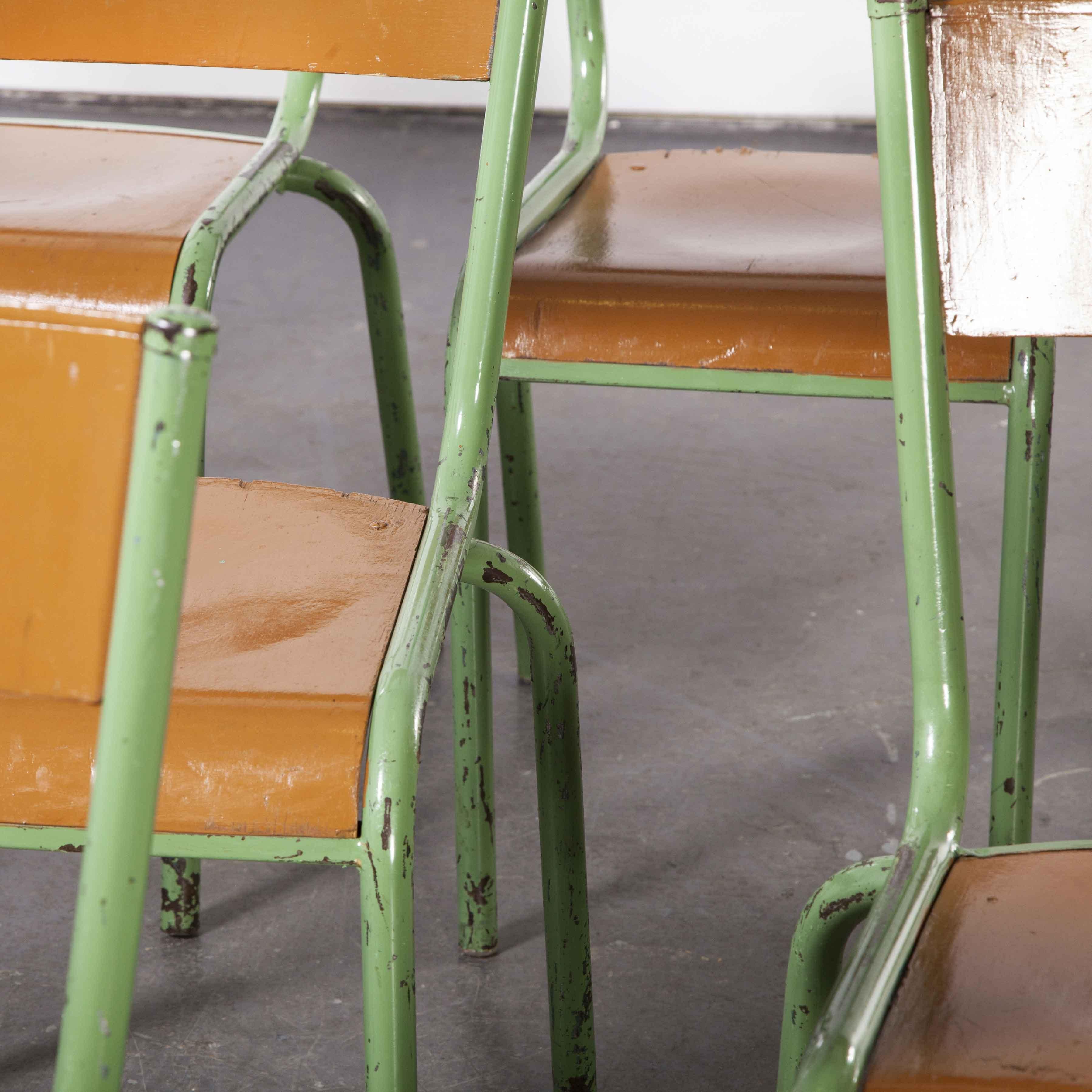 Birch 1950's French Mullca Overpainted Stacking Dining Chairs, Set of Eight