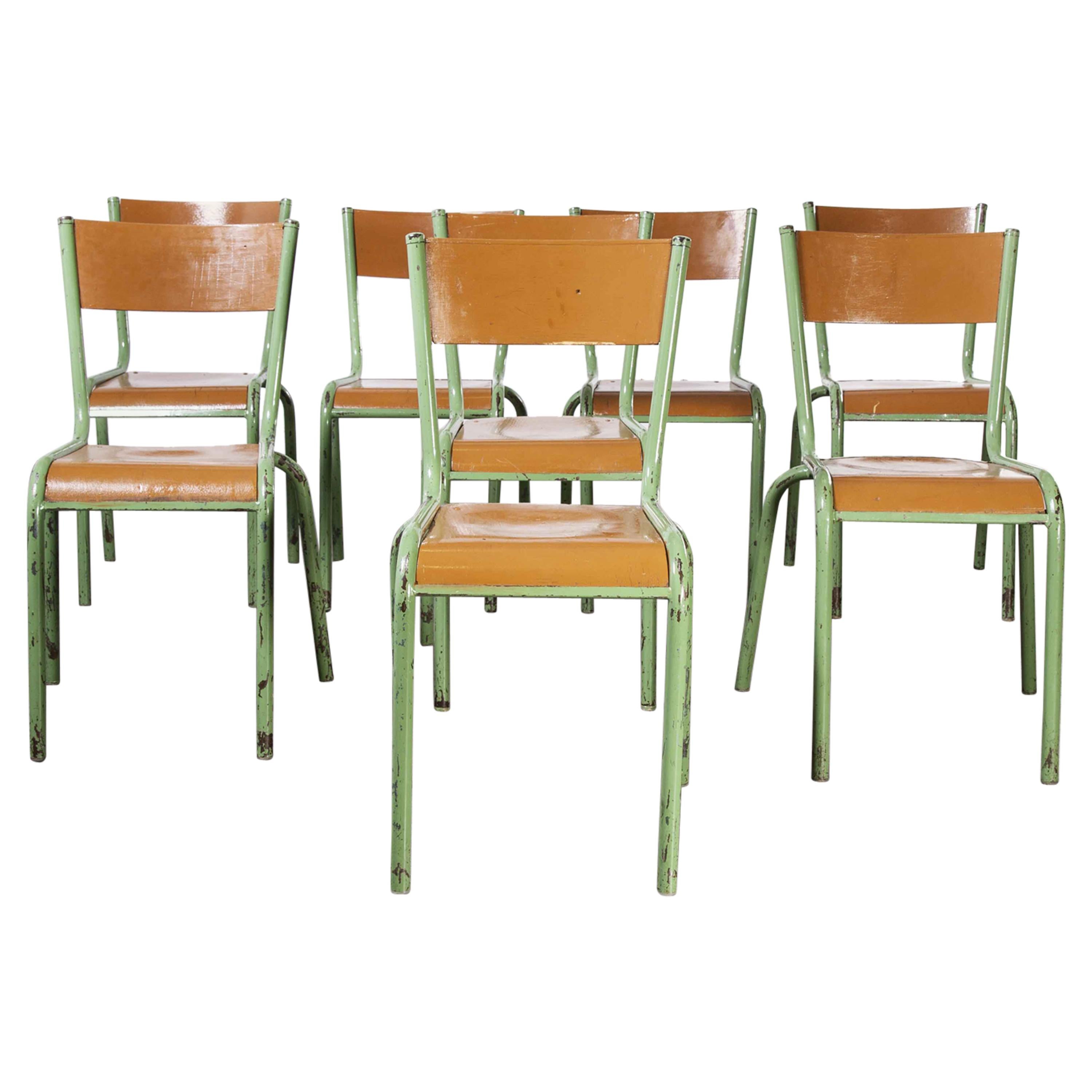 1950's French Mullca Overpainted Stacking Dining Chairs, Set of Eight
