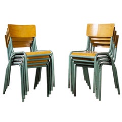 1950's French Mullca Stacking Chairs, Model 510/1 Mint Green, Set of Eight