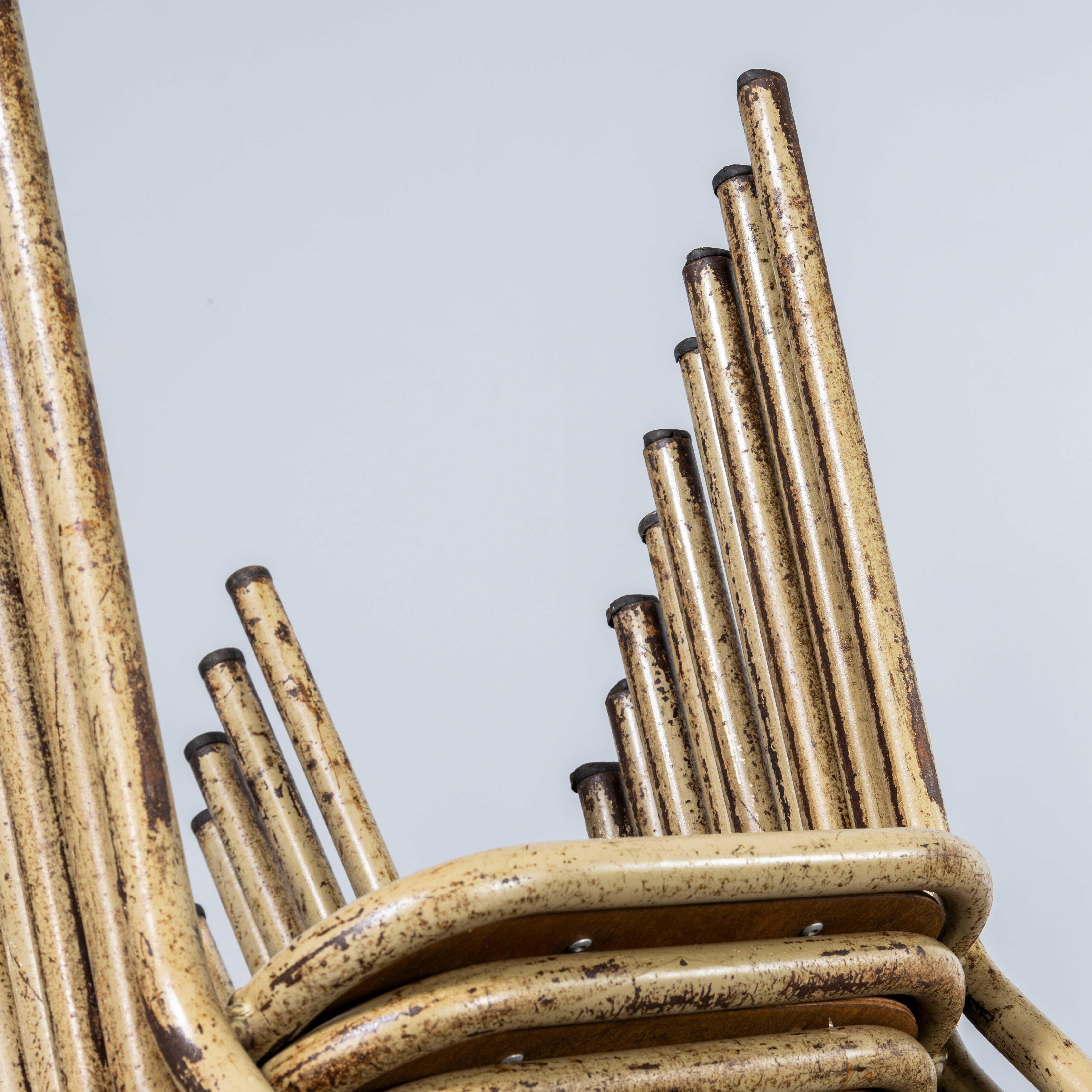 1950's French Mullca Stacking D Back Dining Chair - Camel - Set Of Fourteen In Good Condition For Sale In Hook, Hampshire