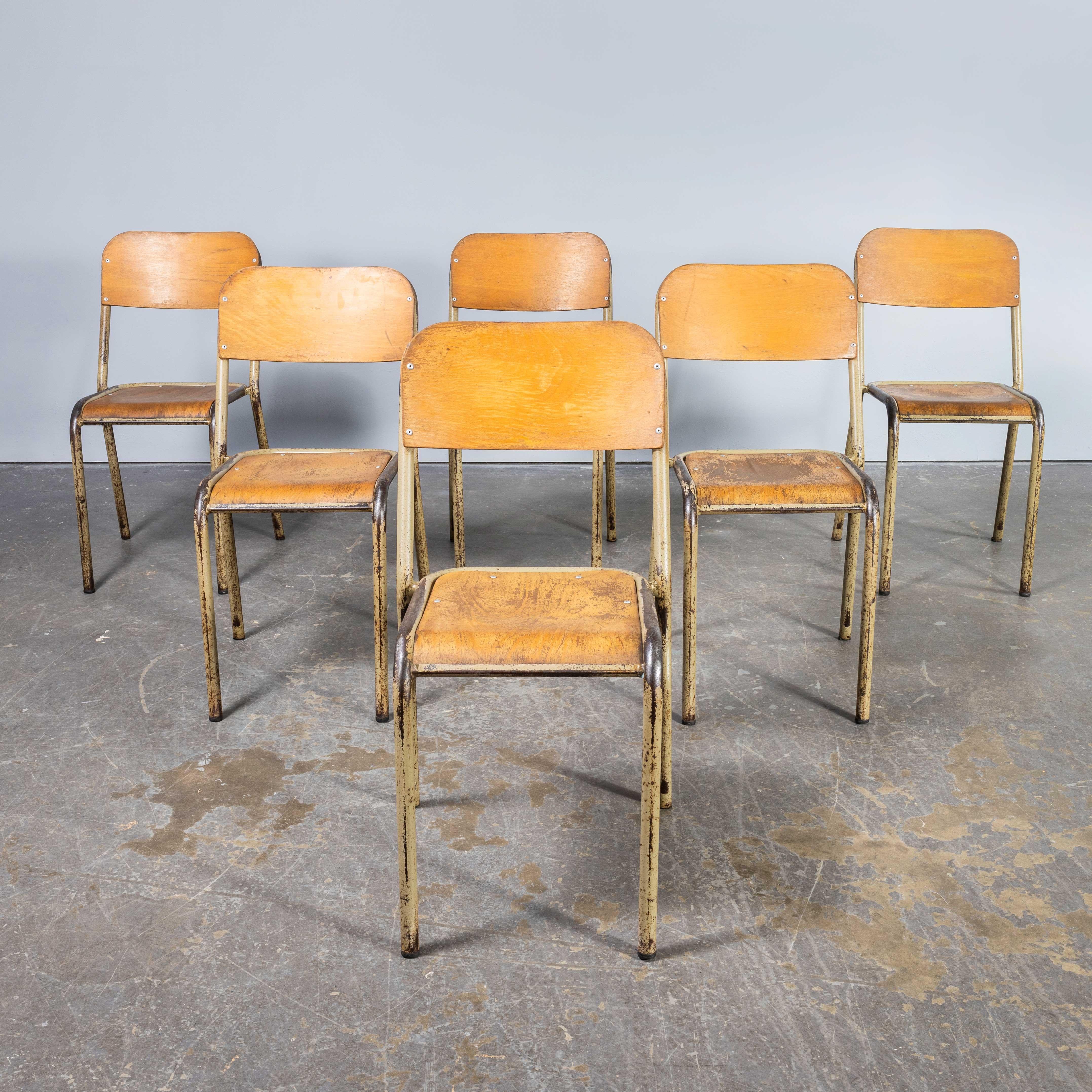 Mid-20th Century 1950's French Mullca Stacking D Back Dining Chair - Camel - Set Of Fourteen For Sale