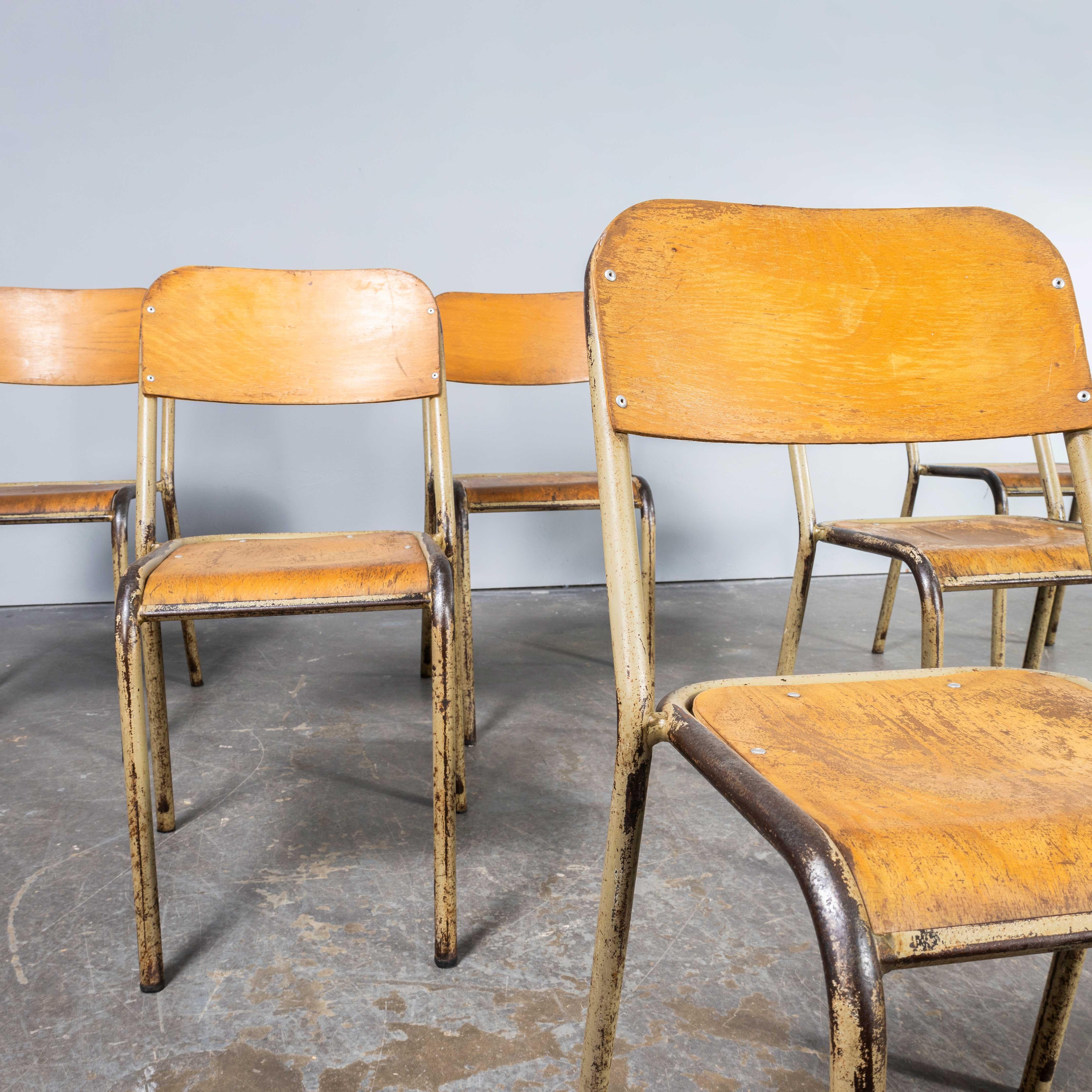 Birch 1950's French Mullca Stacking D Back Dining Chair - Camel - Set Of Fourteen For Sale