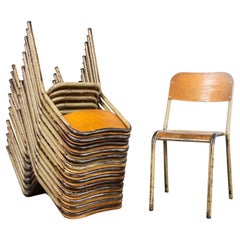 Silla de Comedor Apilable con Respaldo en D Mullca Francesa Años 50 - Camel - Juego de Catorce