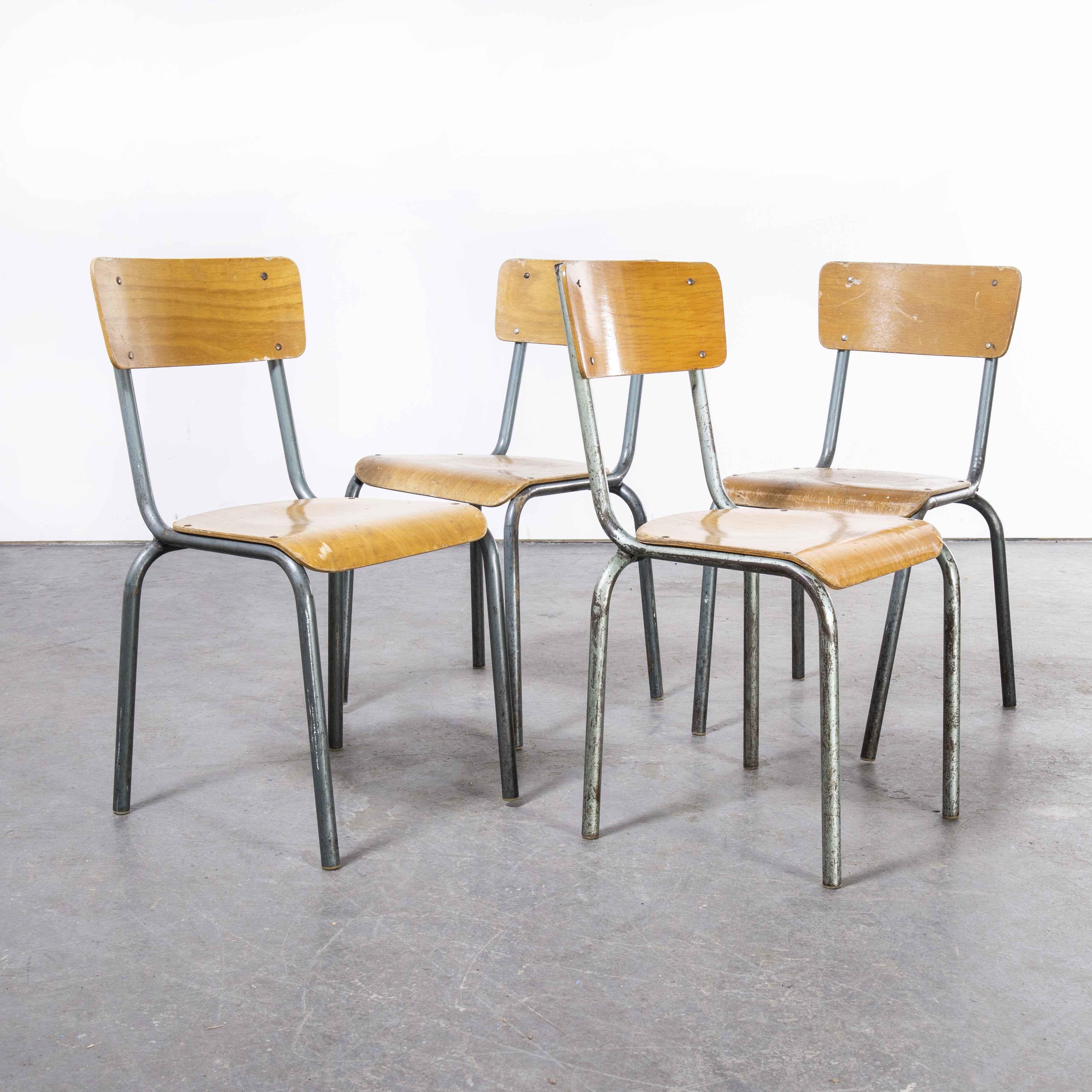 Mid-20th Century 1950's French Mullca Stacking Dining Chair, Aqua Model 511, Set of Four For Sale