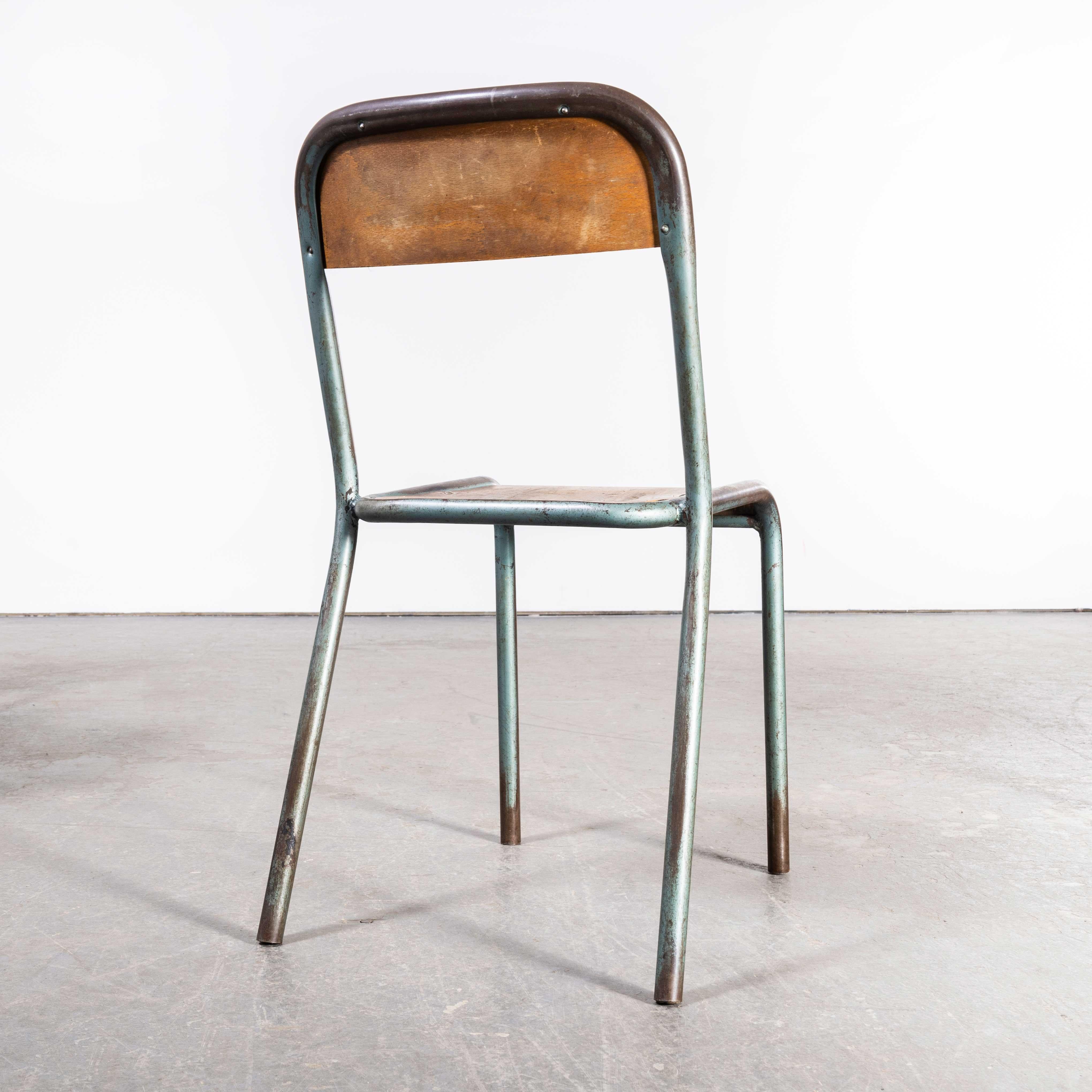 1950's French Mullca Stacking Dining Chairs Aqua Model D - Set Of Twenty Five In Good Condition In Hook, Hampshire