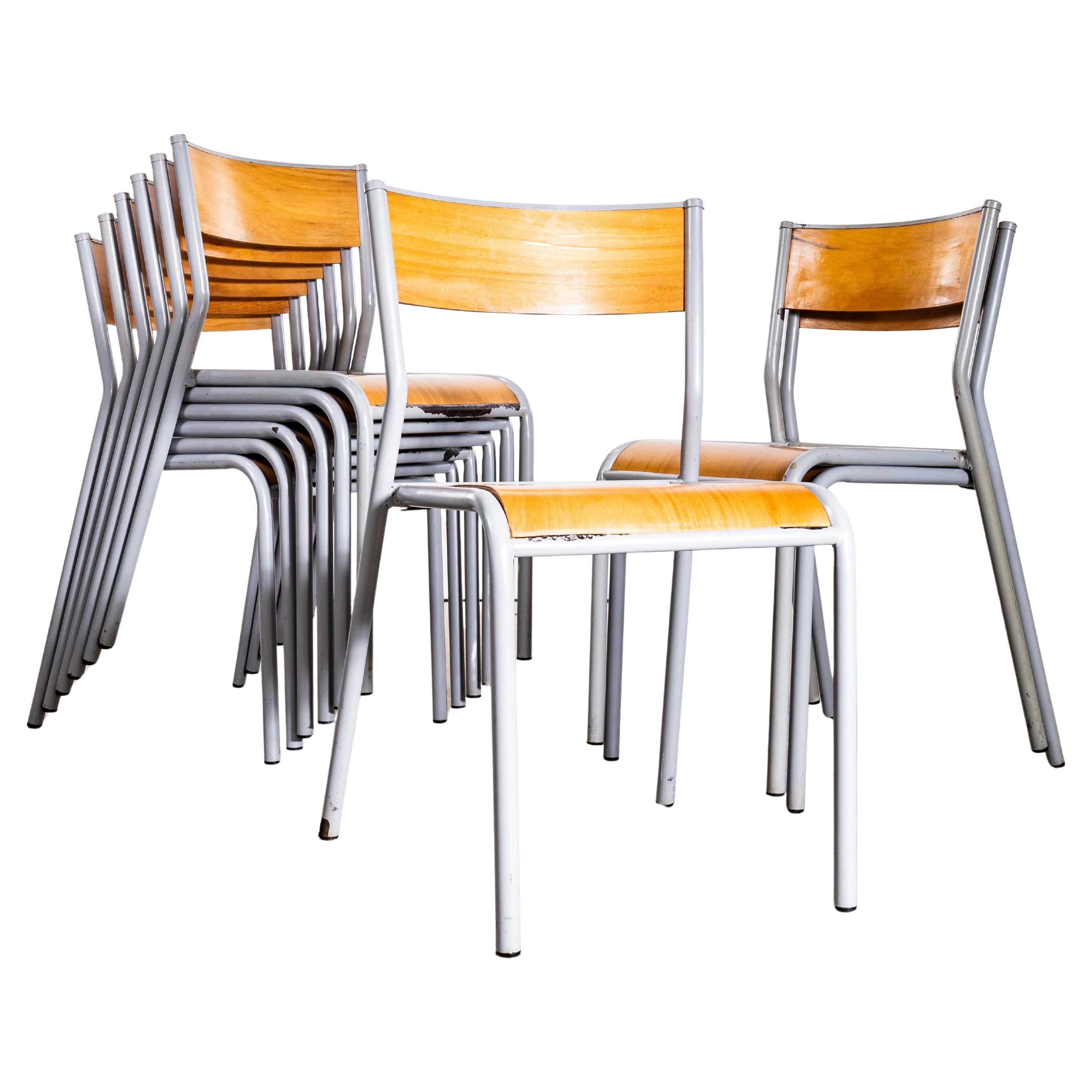 1950’s French Mullca Stacking Dining Chairs – Grey Wide Seat 510 – Set Of Nine