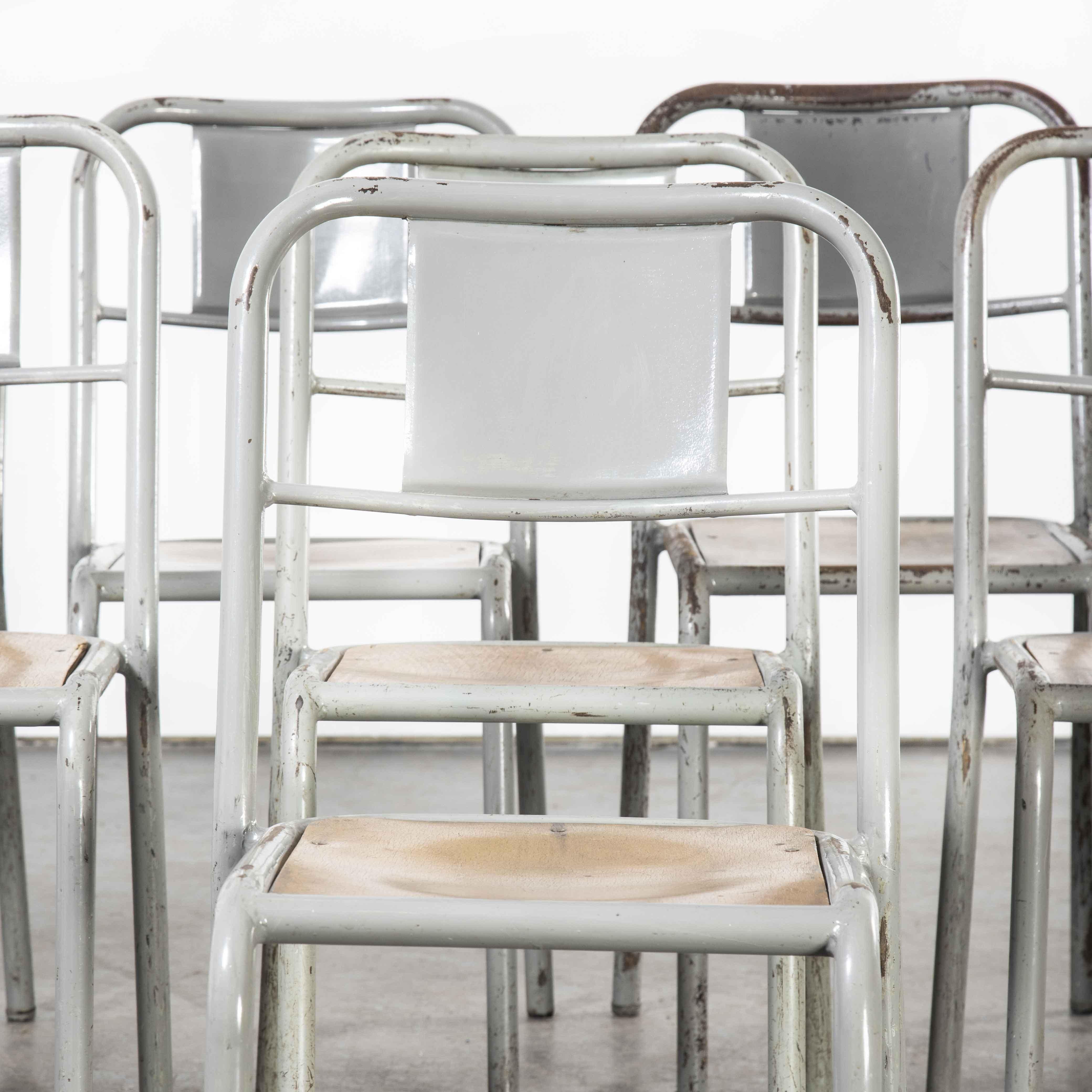 1950's French Mullca Stacking Dining Chairs Grey with Wood Seat, Set of Eight For Sale 2