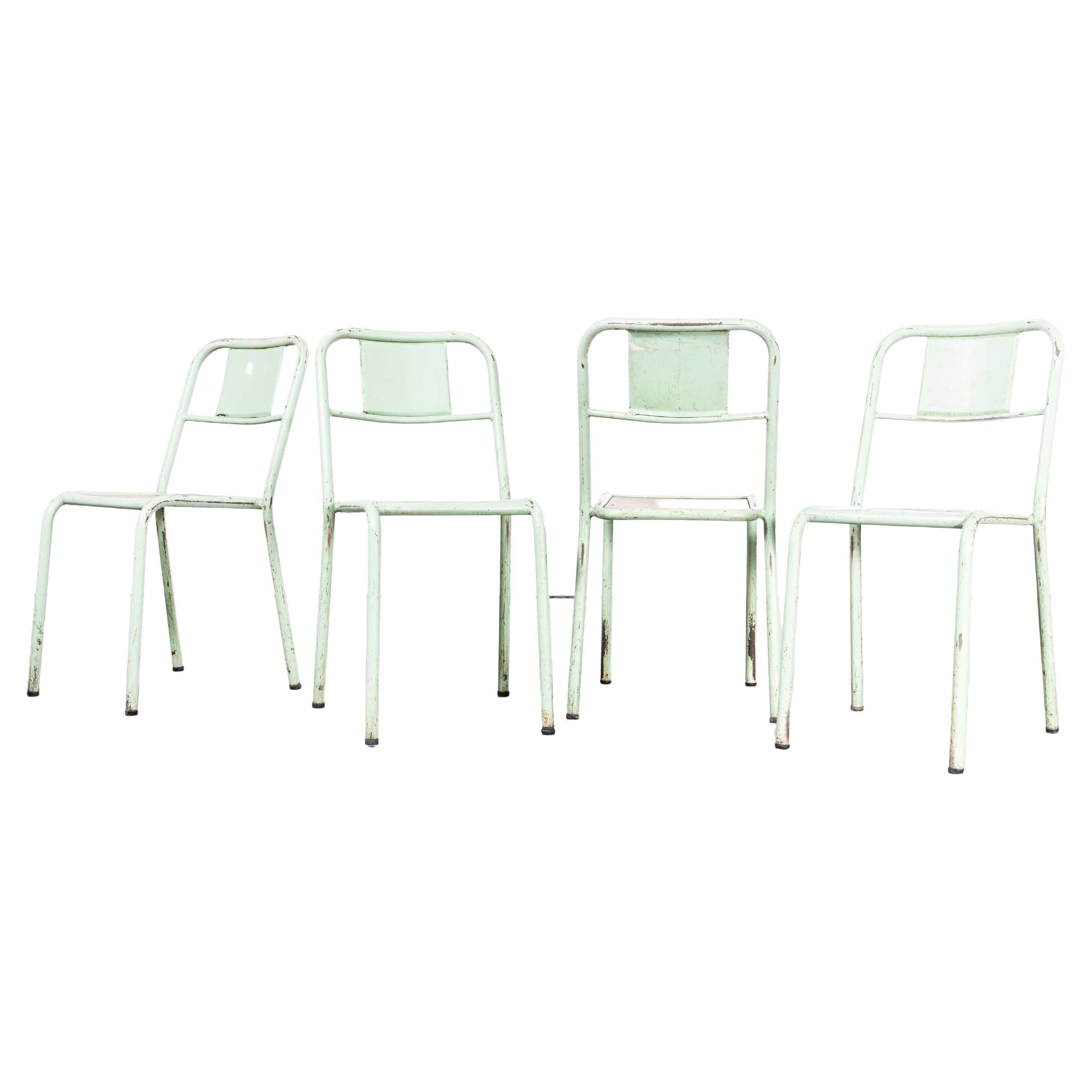 1950's French Mullca Stacking Dining Chairs Mint With Wood Seat - Set Of Four For Sale