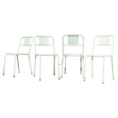 Retro 1950's French Mullca Stacking Dining Chairs Mint With Wood Seat - Set Of Four