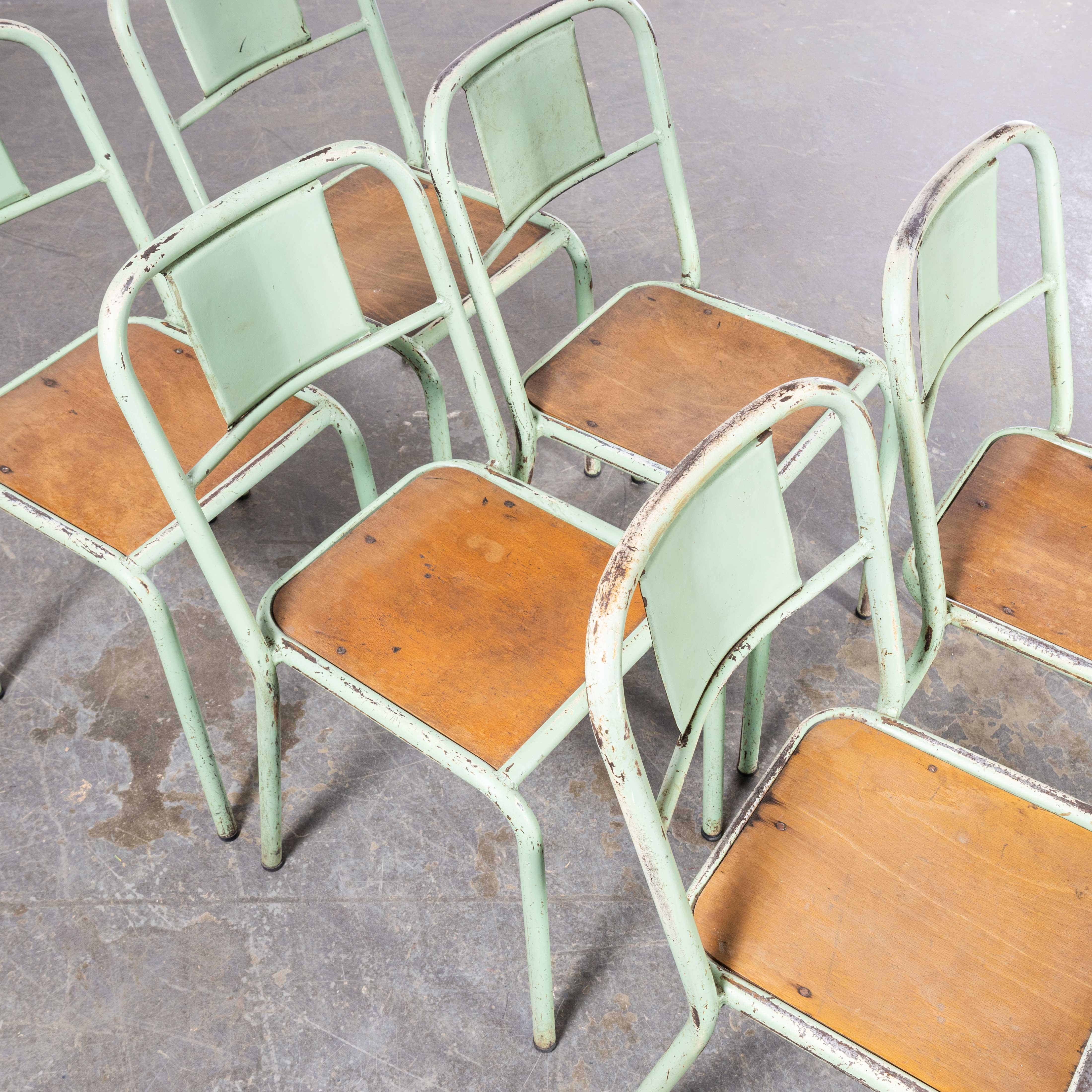Mid-20th Century 1950's French Mullca Stacking Dining Chairs Mint With Wood Seat - Set Of Six For Sale