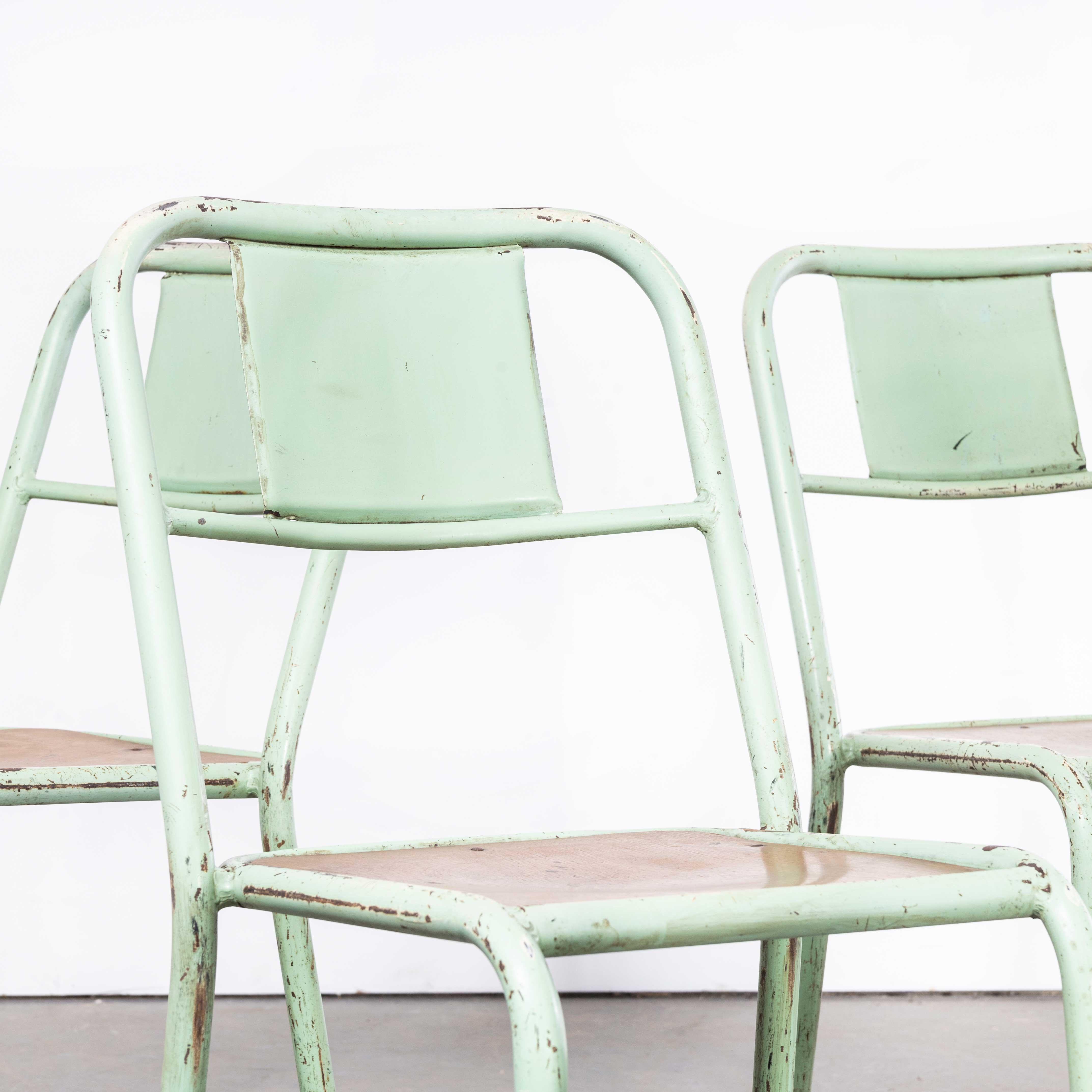 1950's French Mullca Stacking Dining Chairs Mint With Wood Seat - Set Of Six For Sale 3