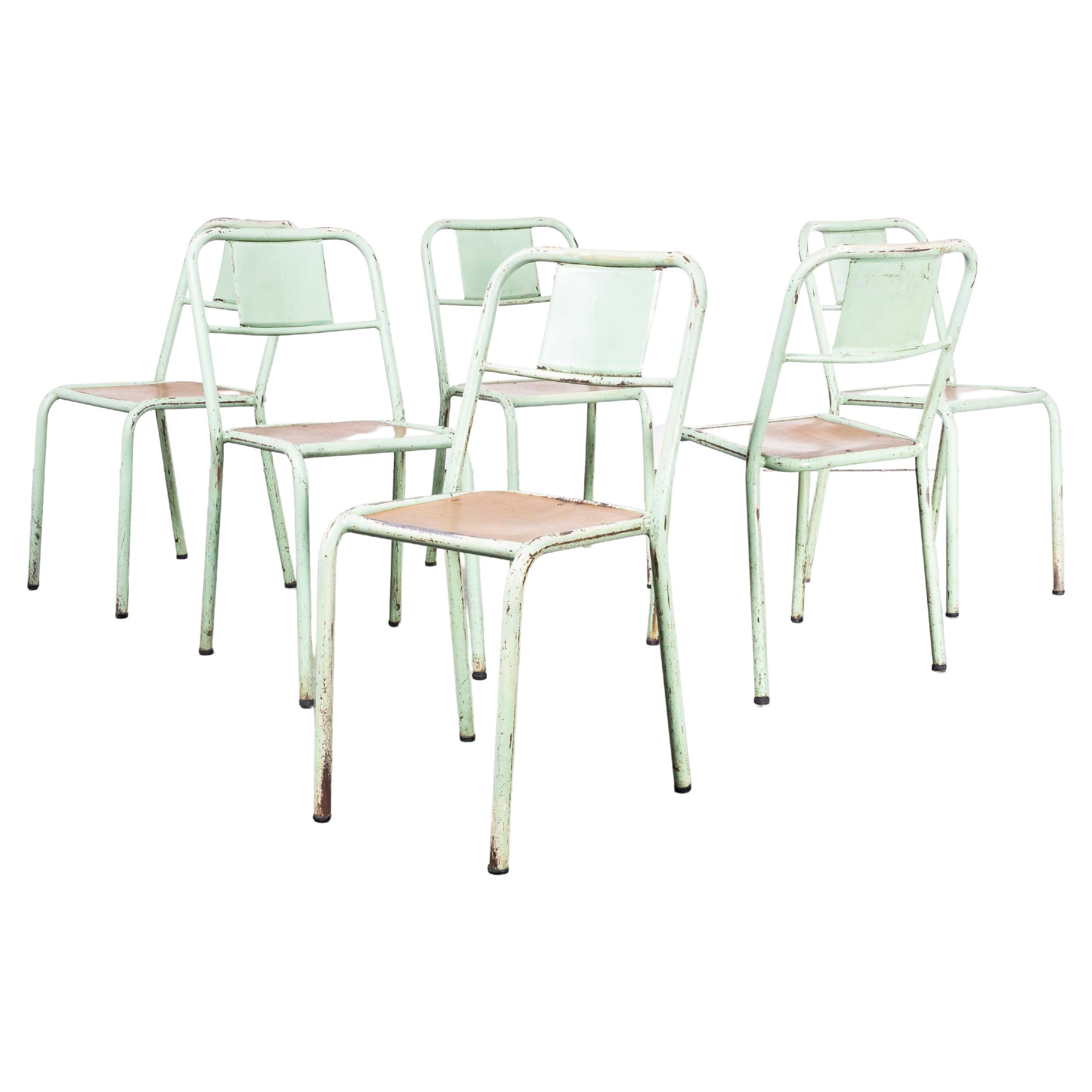 1950's French Mullca Stacking Dining Chairs Mint With Wood Seat - Set Of Six