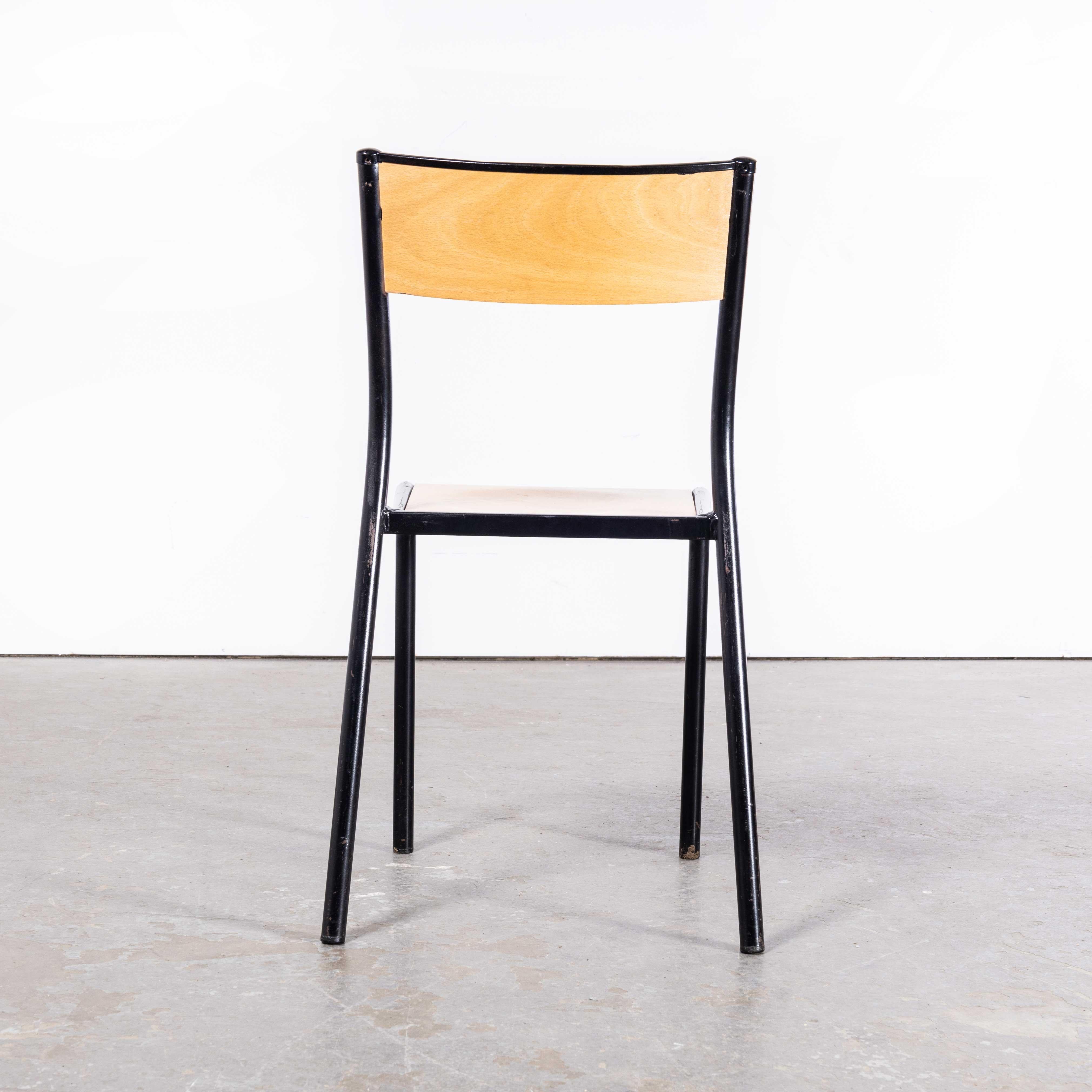 Birch 1950s French Mullca Stacking School, Dining Chairs, Black Model 510, Set of For Sale