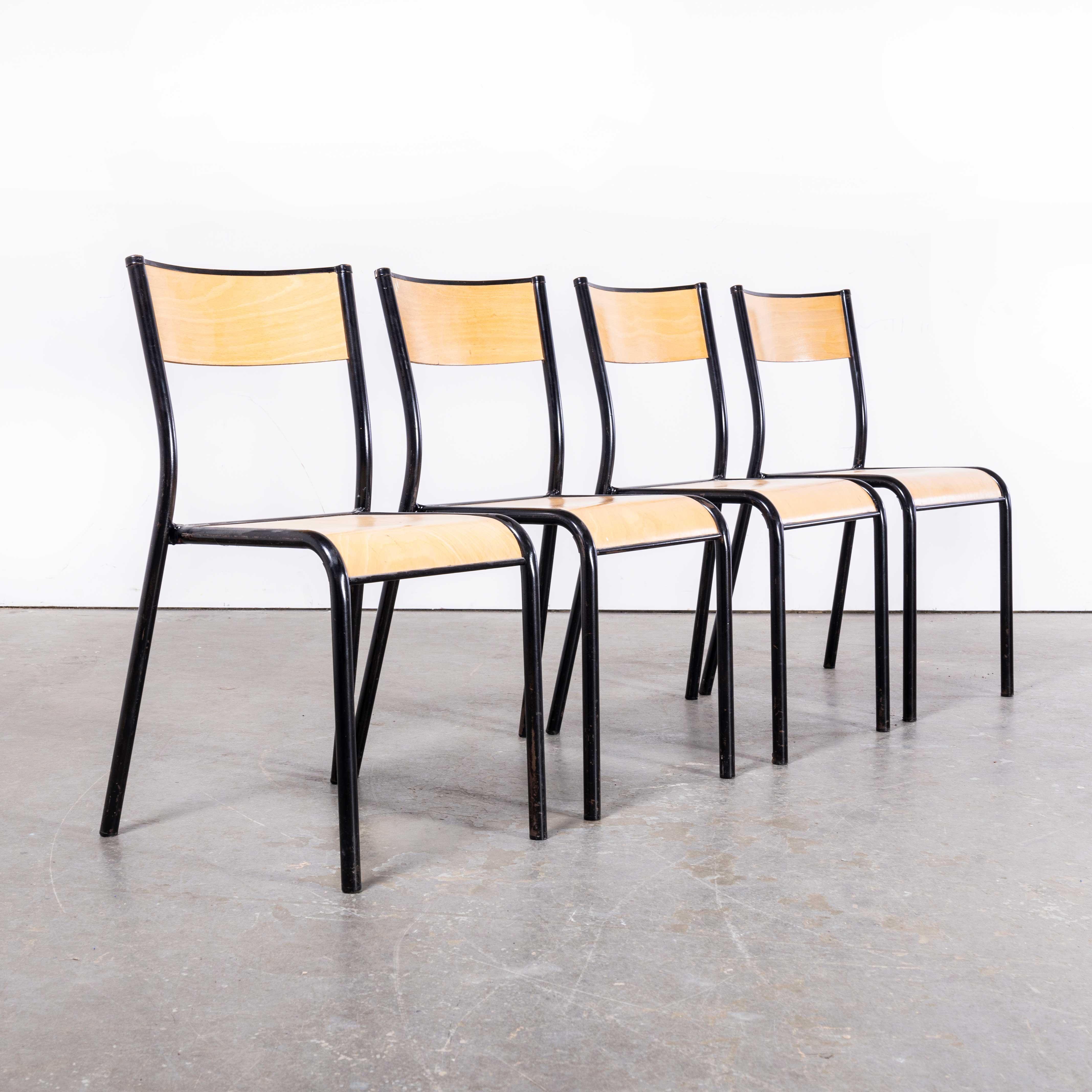1950s French Mullca Stacking School, Dining Chairs, Black Model 510, Set of For Sale 1