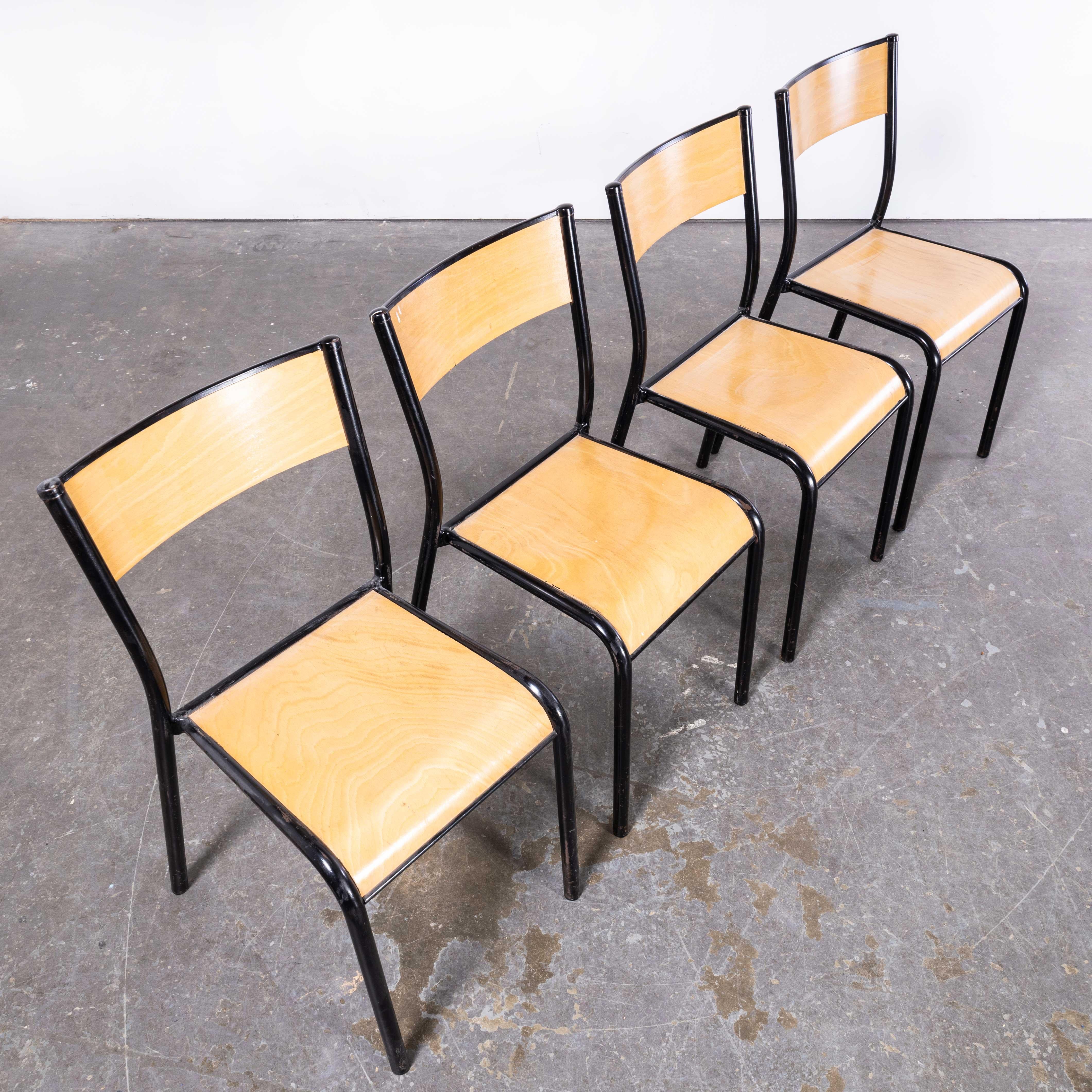1950s French Mullca Stacking School, Dining Chairs, Black Model 510, Set of For Sale 2